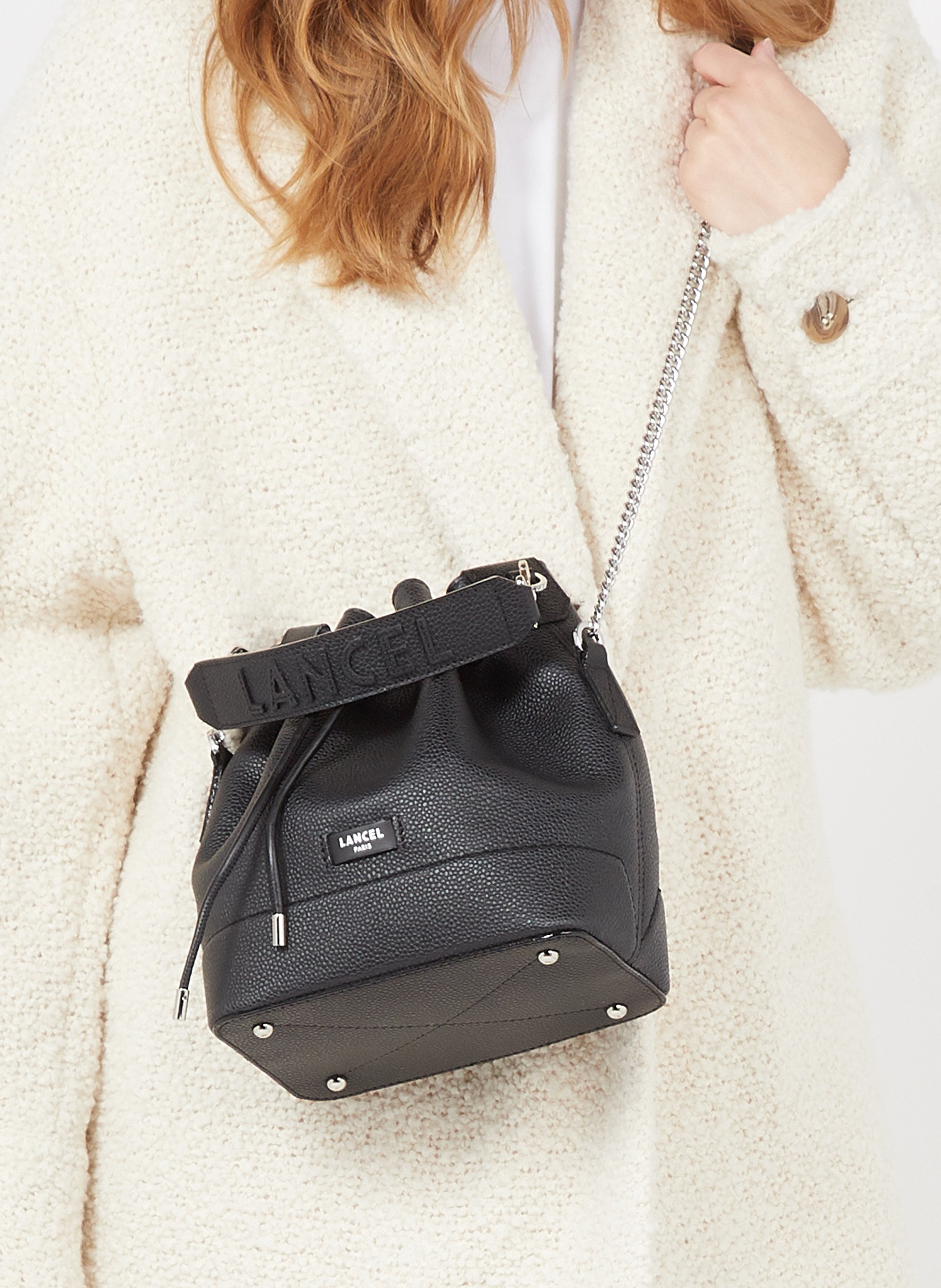 Grained leather bucket bag LANCEL Black