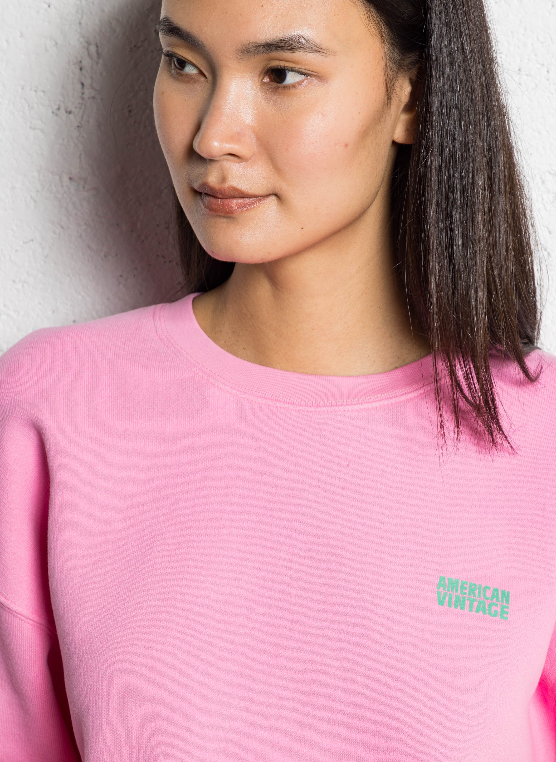 Sweat court col rond en coton mélangé  AMERICAN VINTAGE Rose