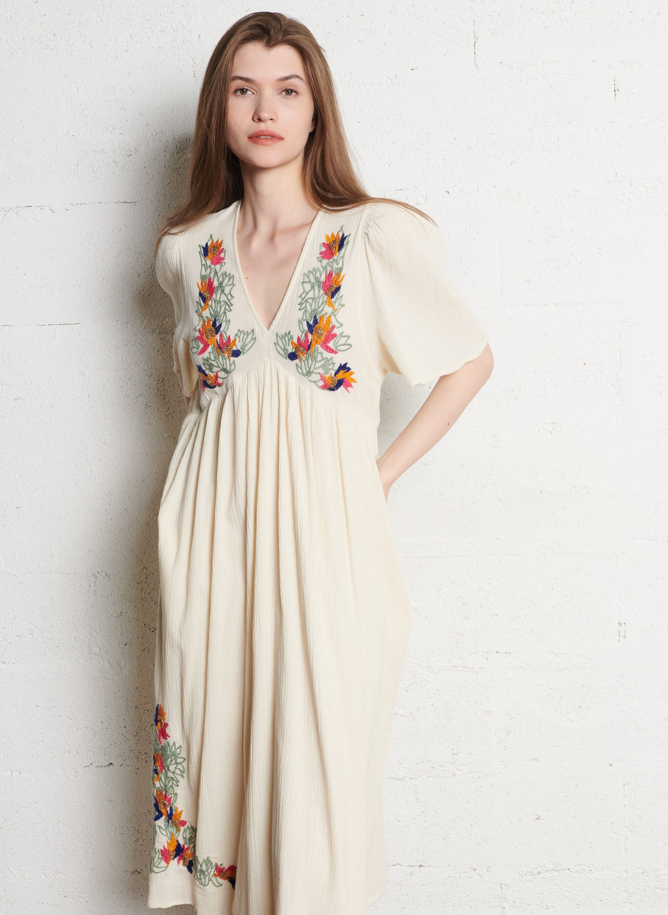 Leon & Harper Risu Pearl and Organic Cotton Dress Off White main image 1