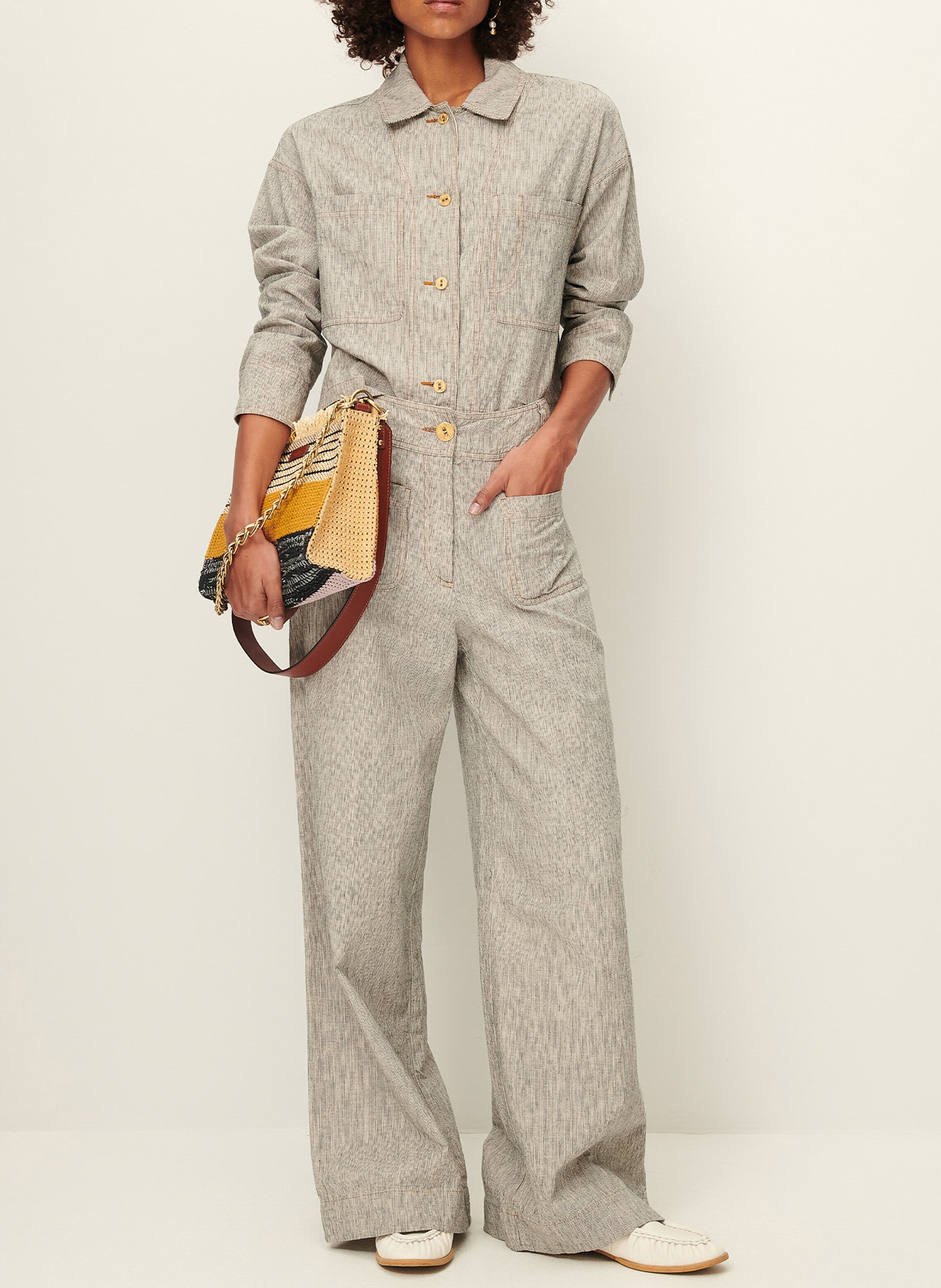 Linen- and cotton-blend straight overshirt with classic collar SESSUN Grey