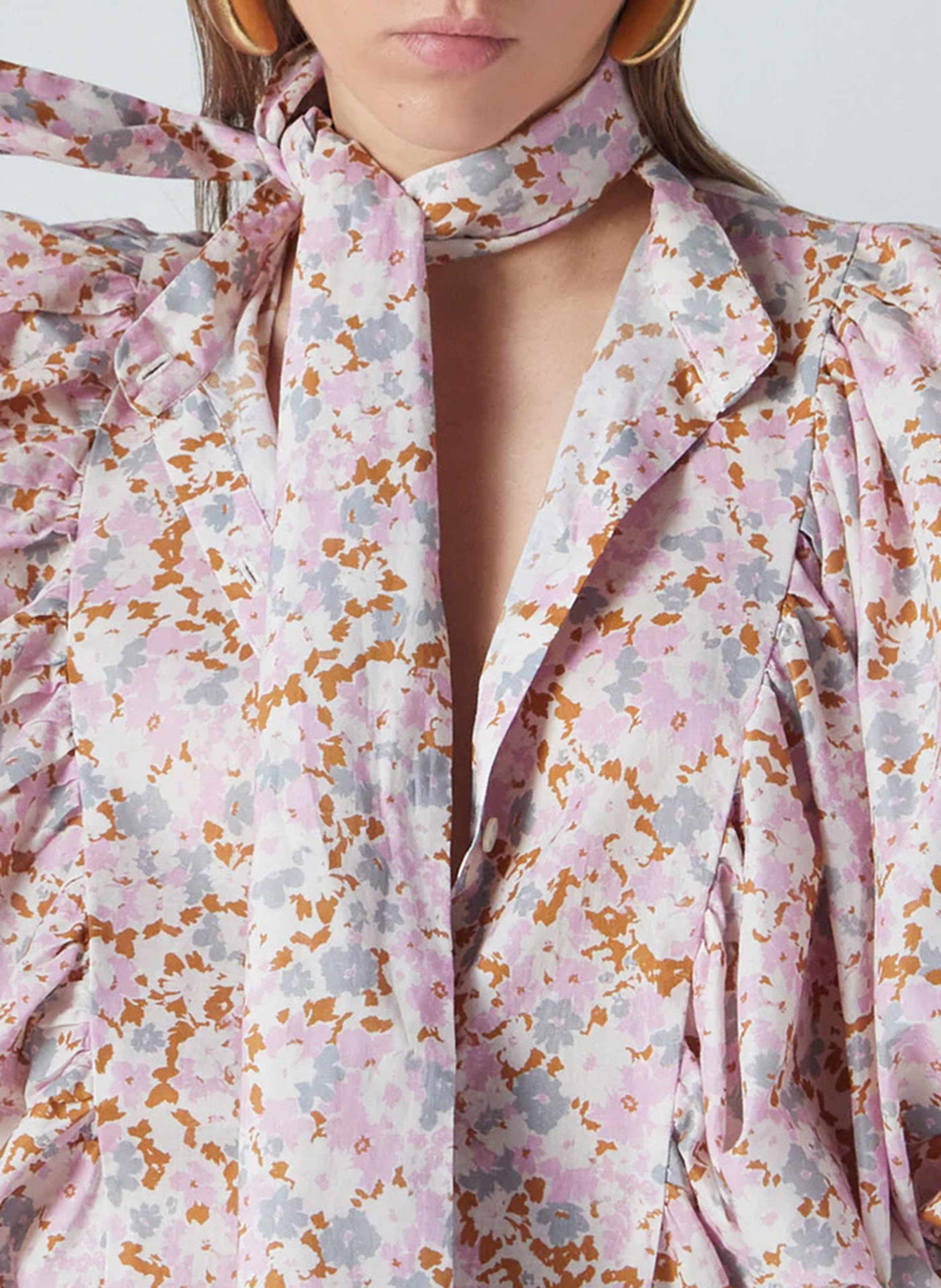 Blouse ample col montant en coton THE LABEL EDITION Rose