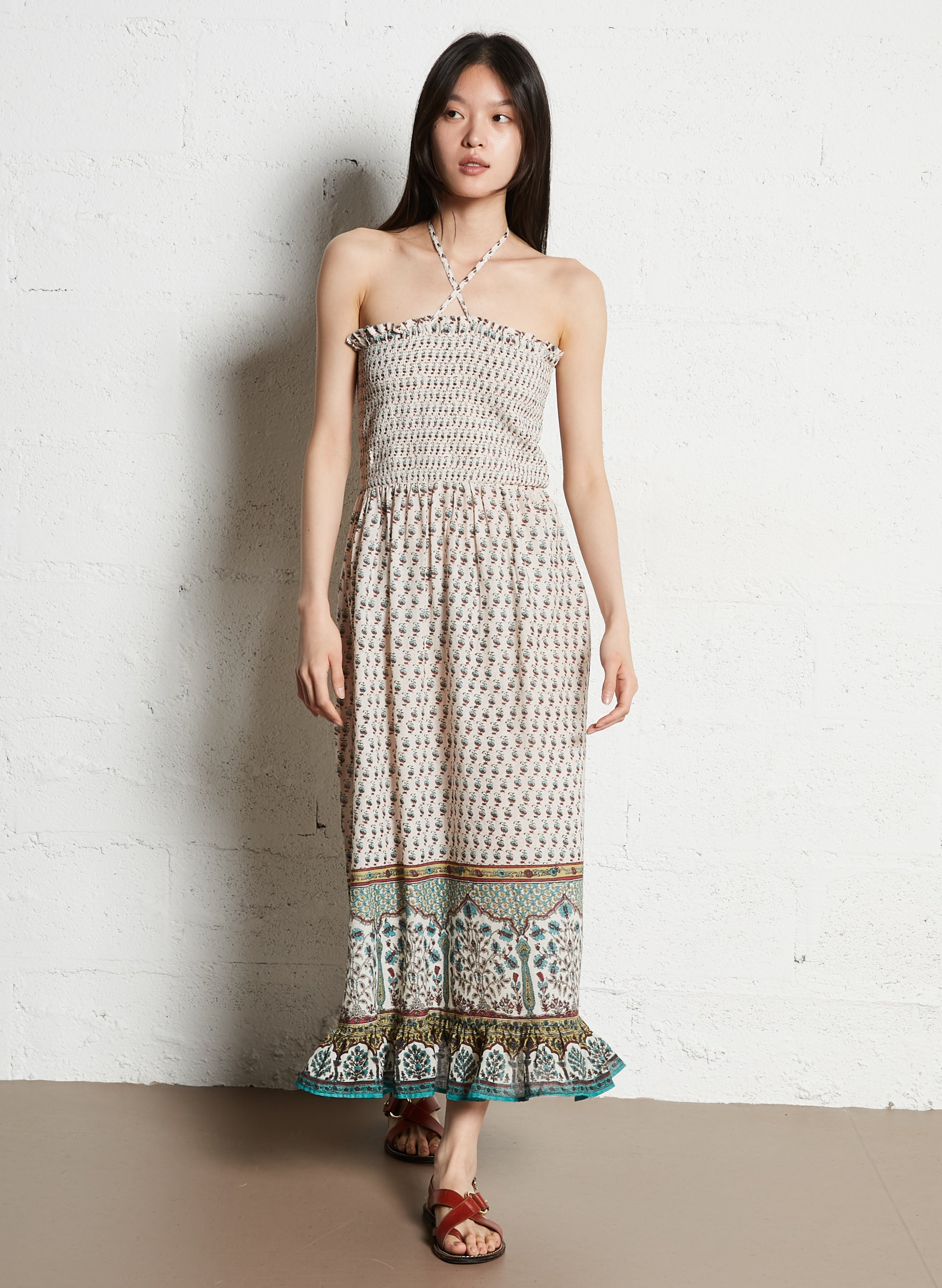 Halflange, strapless jurk van katoen Veelkleurig