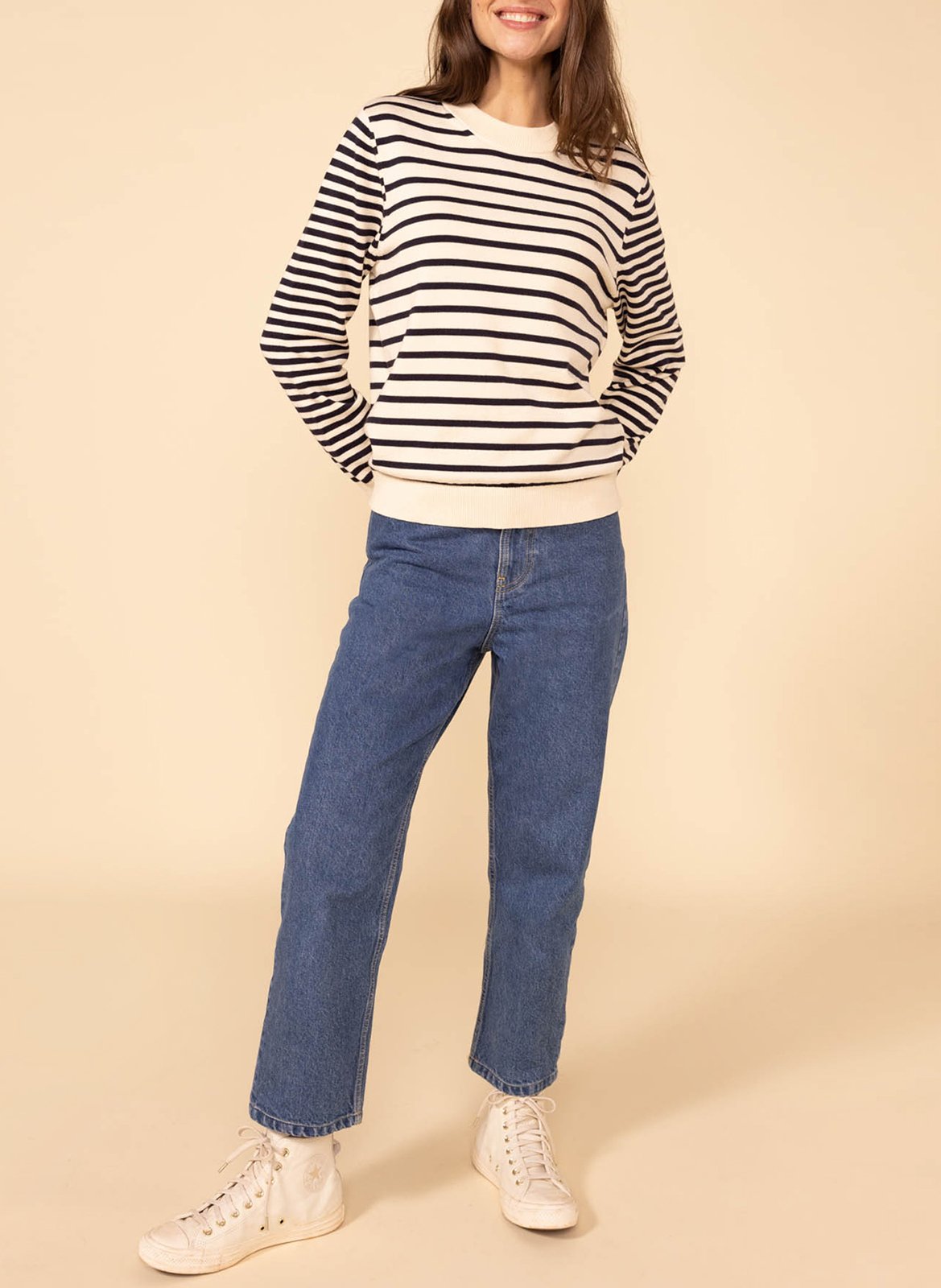 Pull droit à rayures en coton PETIT BATEAU Blanc