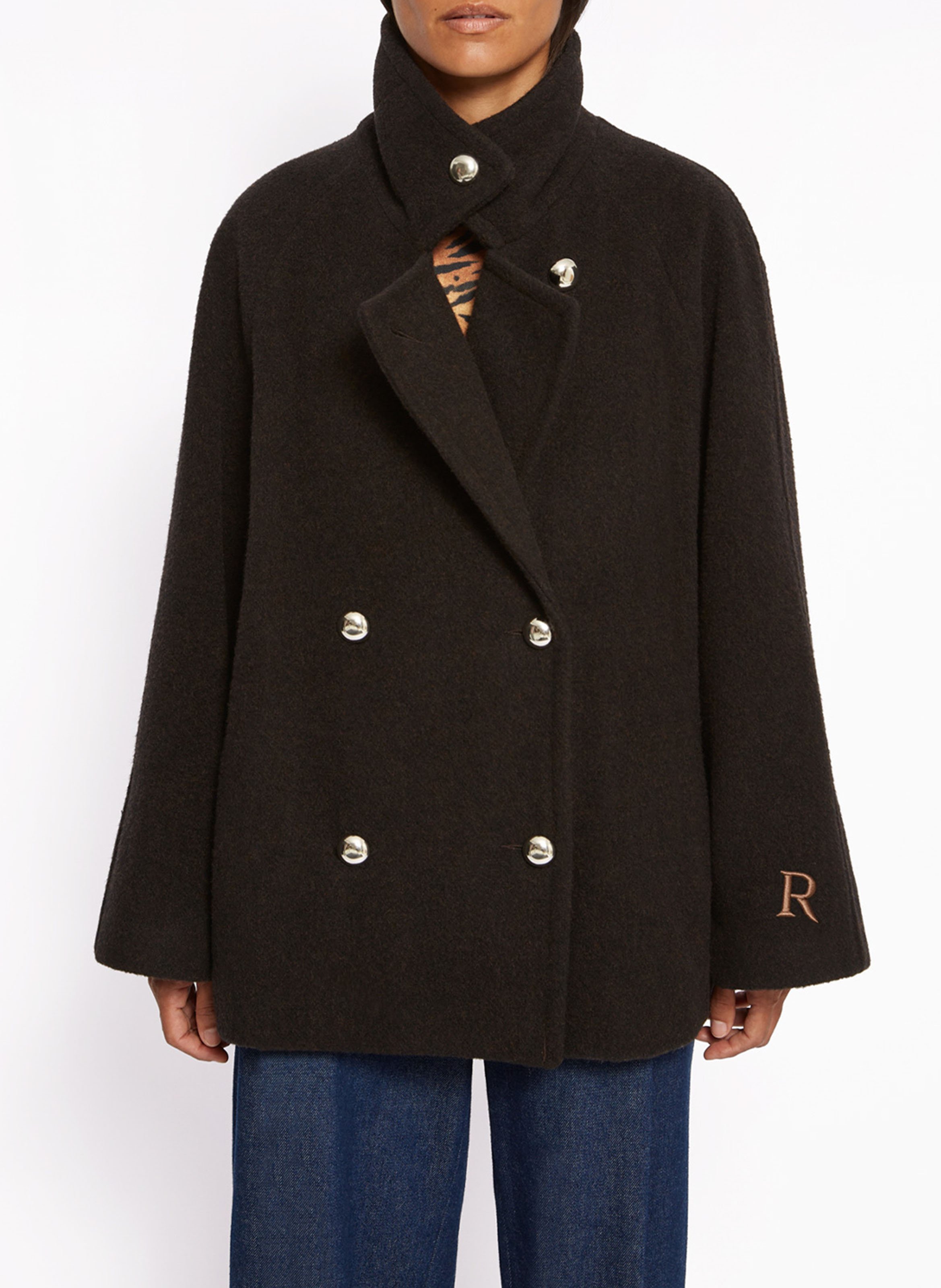 Manteau ample boutonné en laine mélangée ROSEANNA Marron