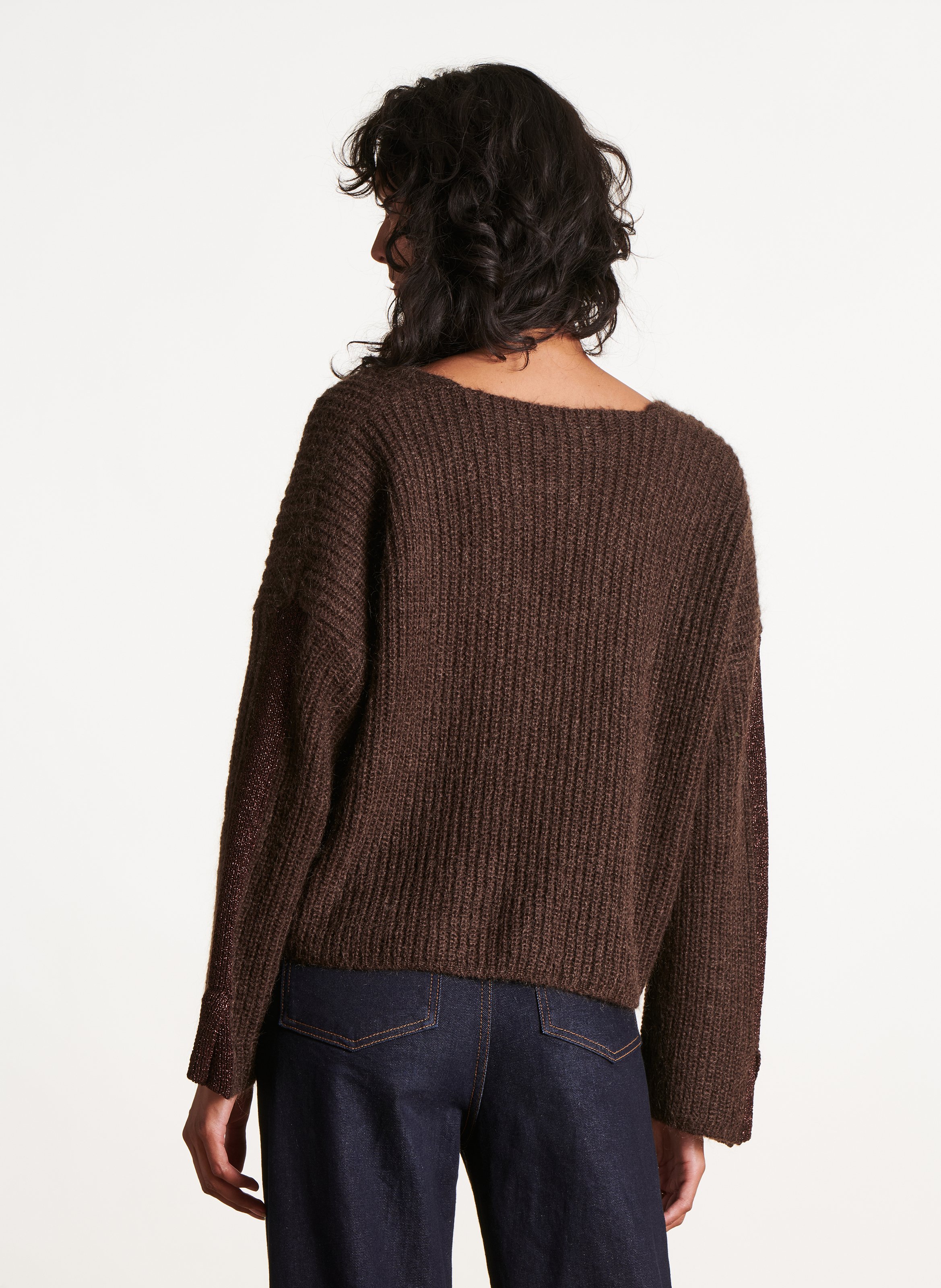 Loose-fit knit V-neck sweater LA FEE MARABOUTEE Brown
