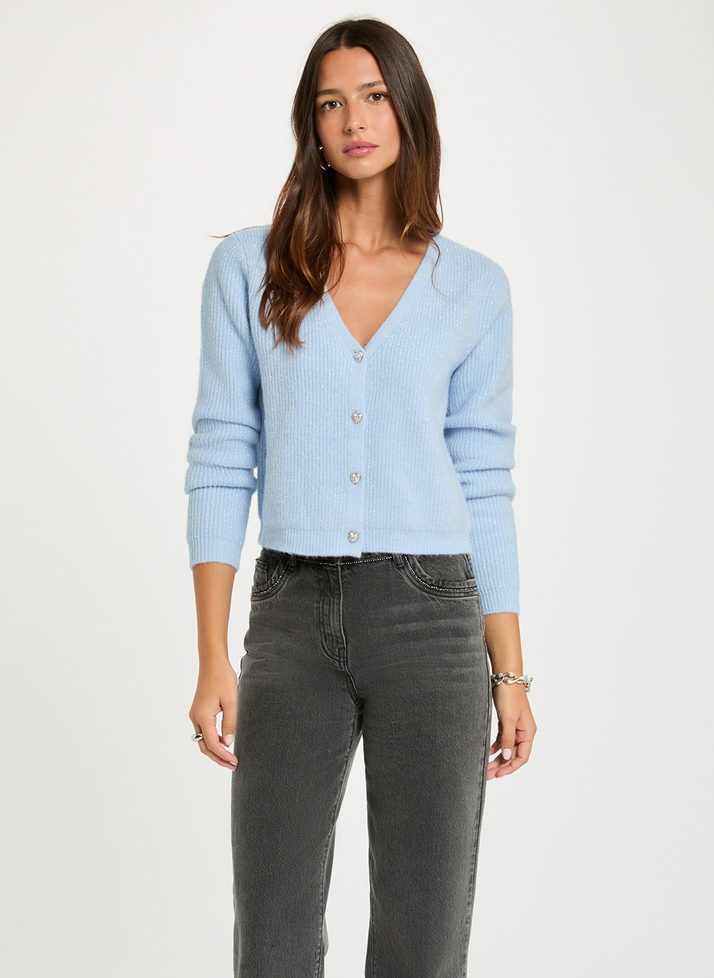 V-Ausschnitt-Strickjacke MORGAN Blau