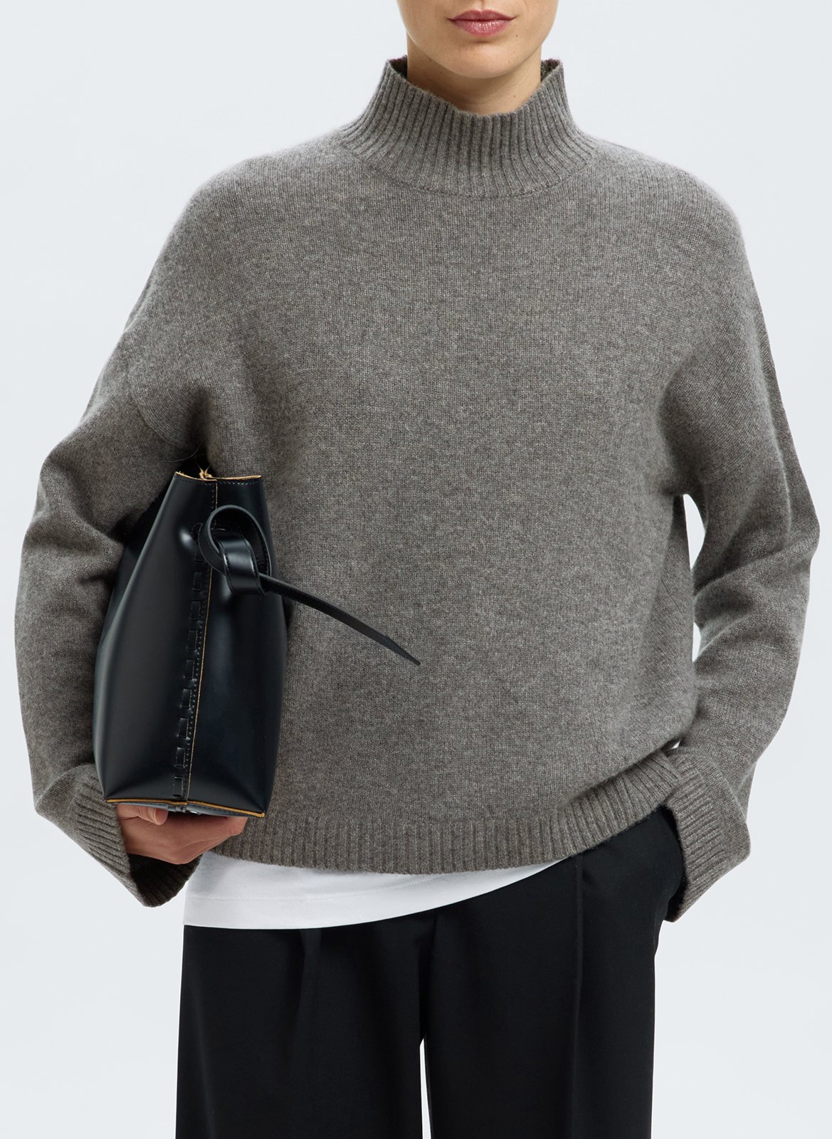 Pull droit en laine et cachemire mélangé SELECTED Gris