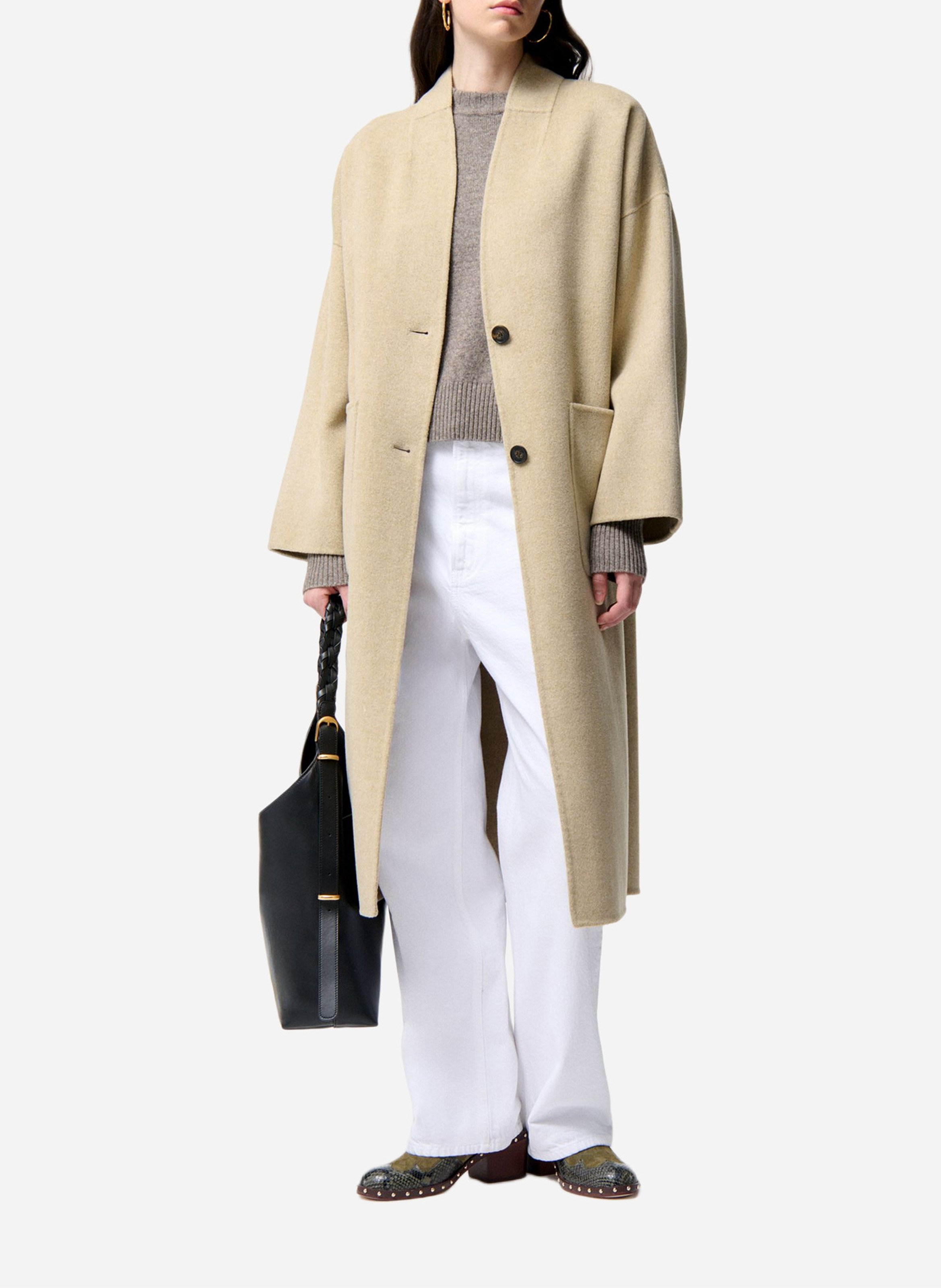 Manteau col V en laine mélangée VANESSA BRUNO Beige