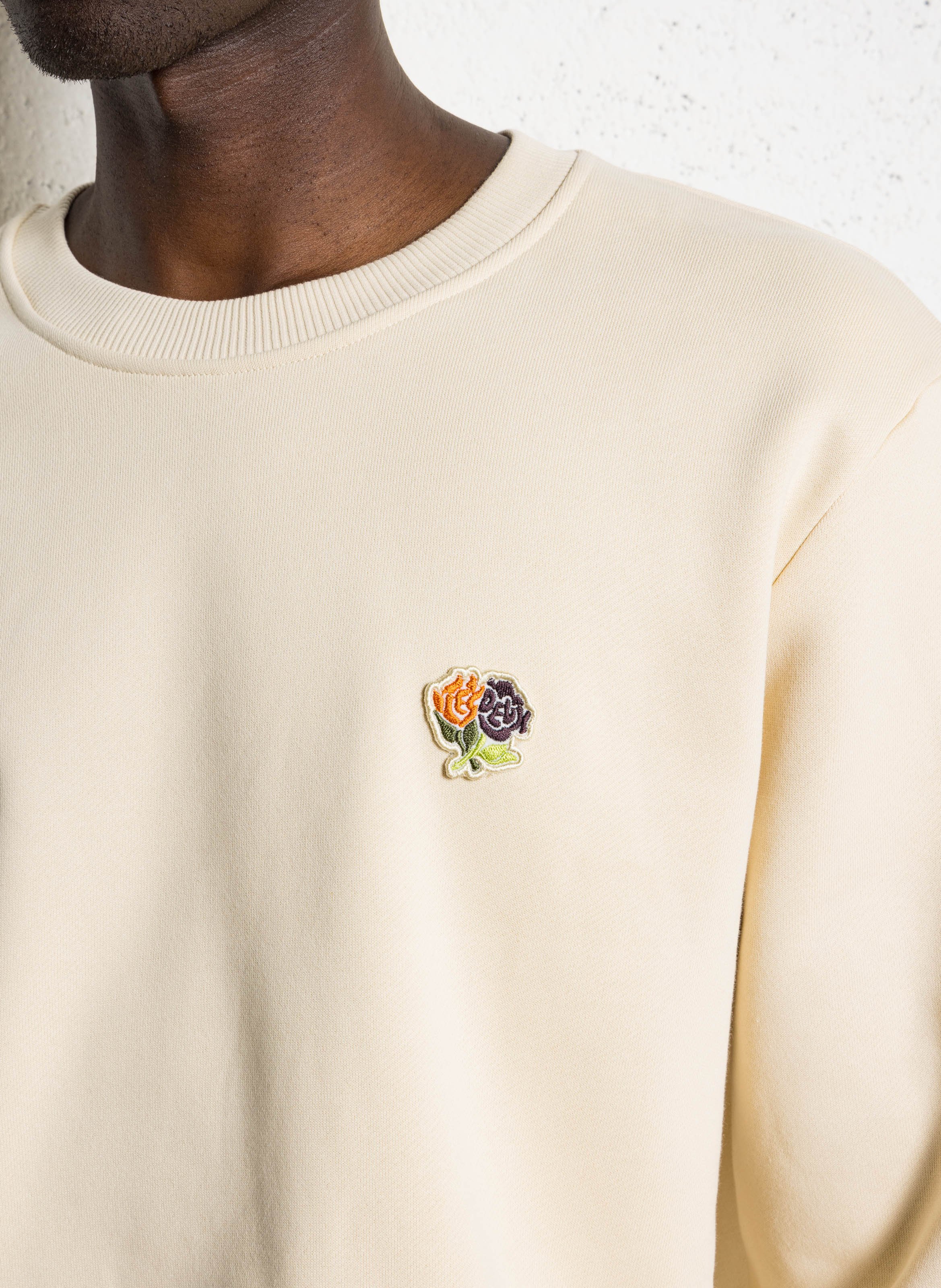 Sweat droit uni à broderie en coton LES DEUX Beige