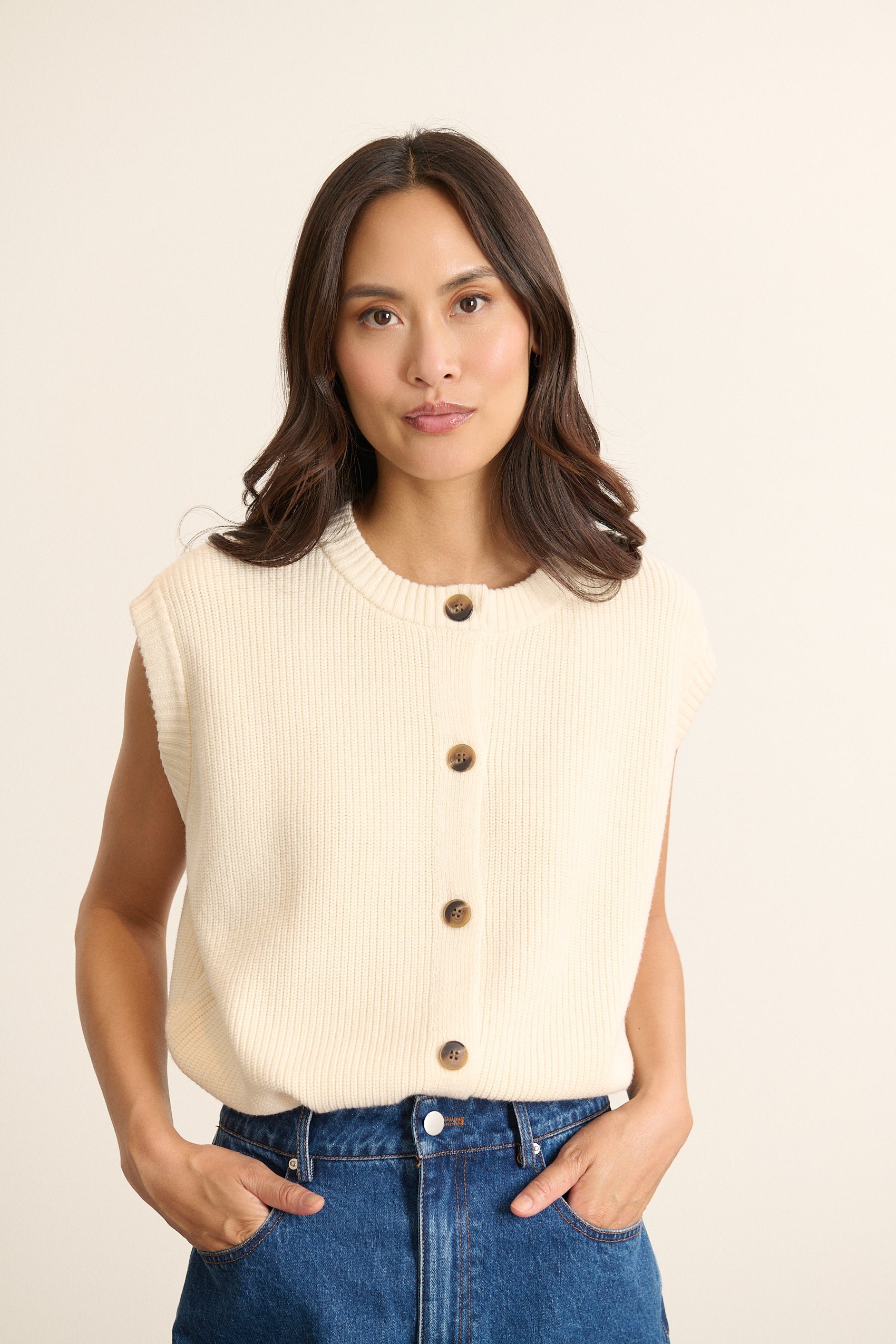 Sleeveless buttoned cardigan GARANCE PARIS White