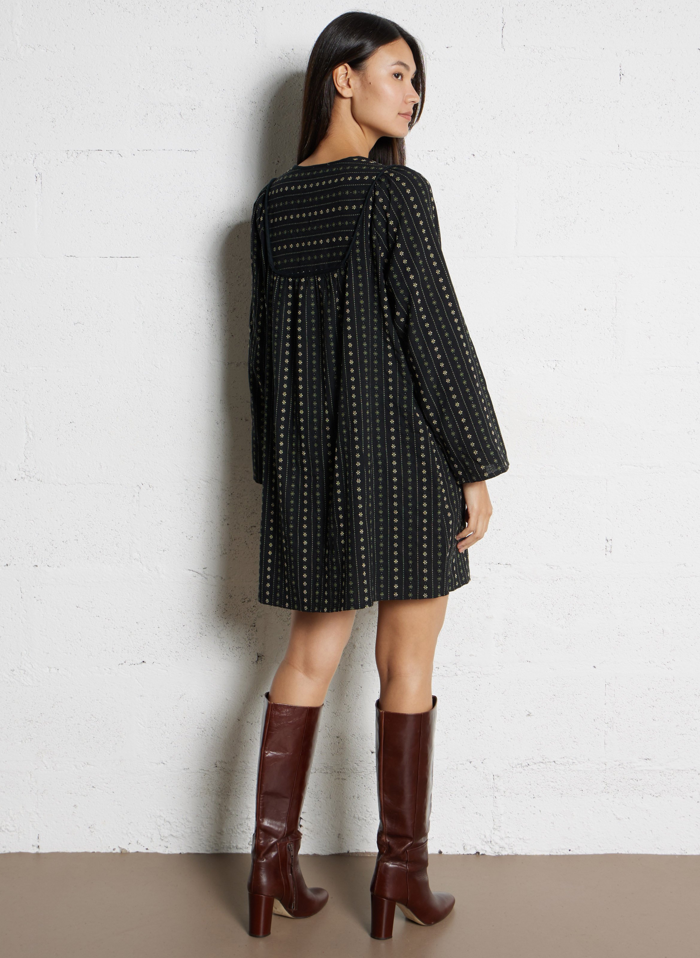 Baumwollkleid mit V-Ausschnitt THE KORNER Schwarz