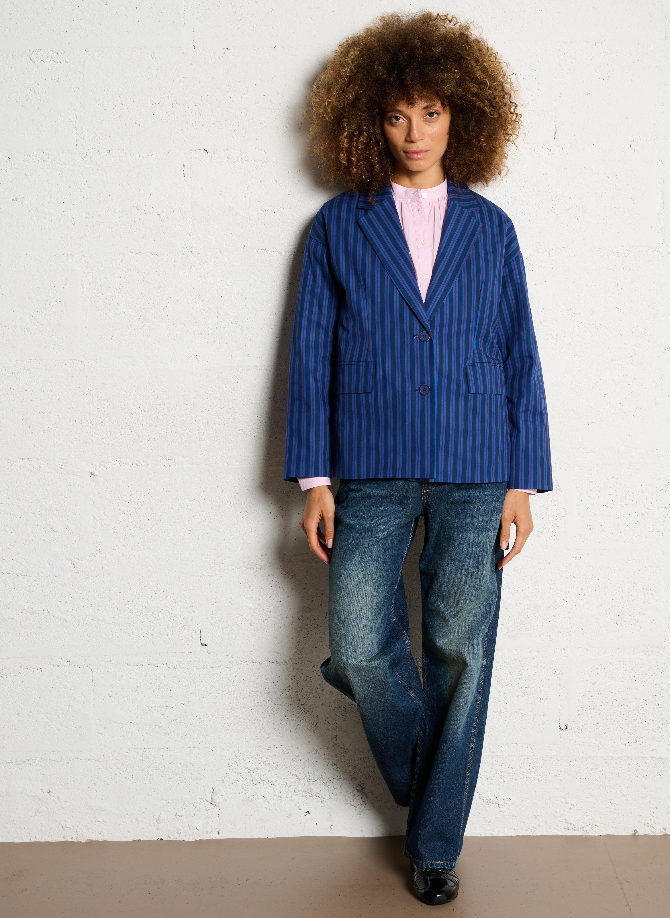 Straight cotton blazer coat THE TINY BIG SISTER Blue