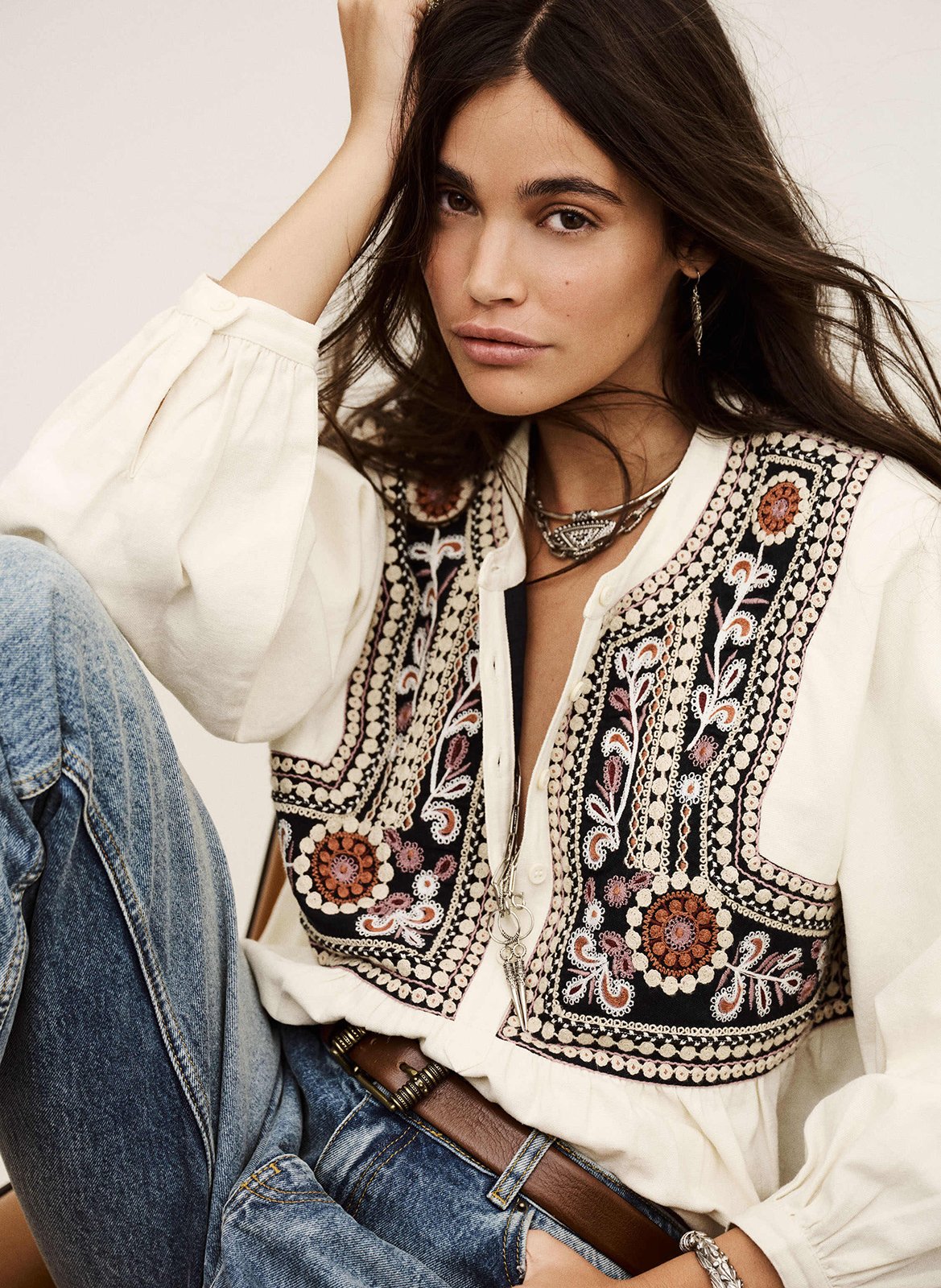 Rechte top met ronde hals van katoen BA&SH Beige