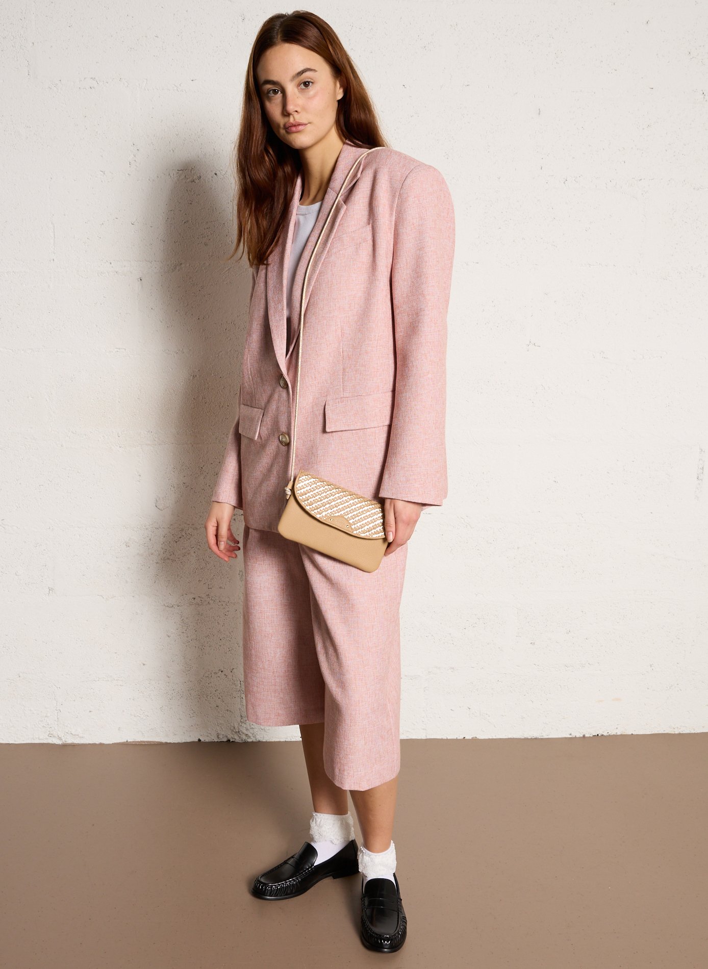 Fancy leather shoulder bag MILA LOUISE Beige