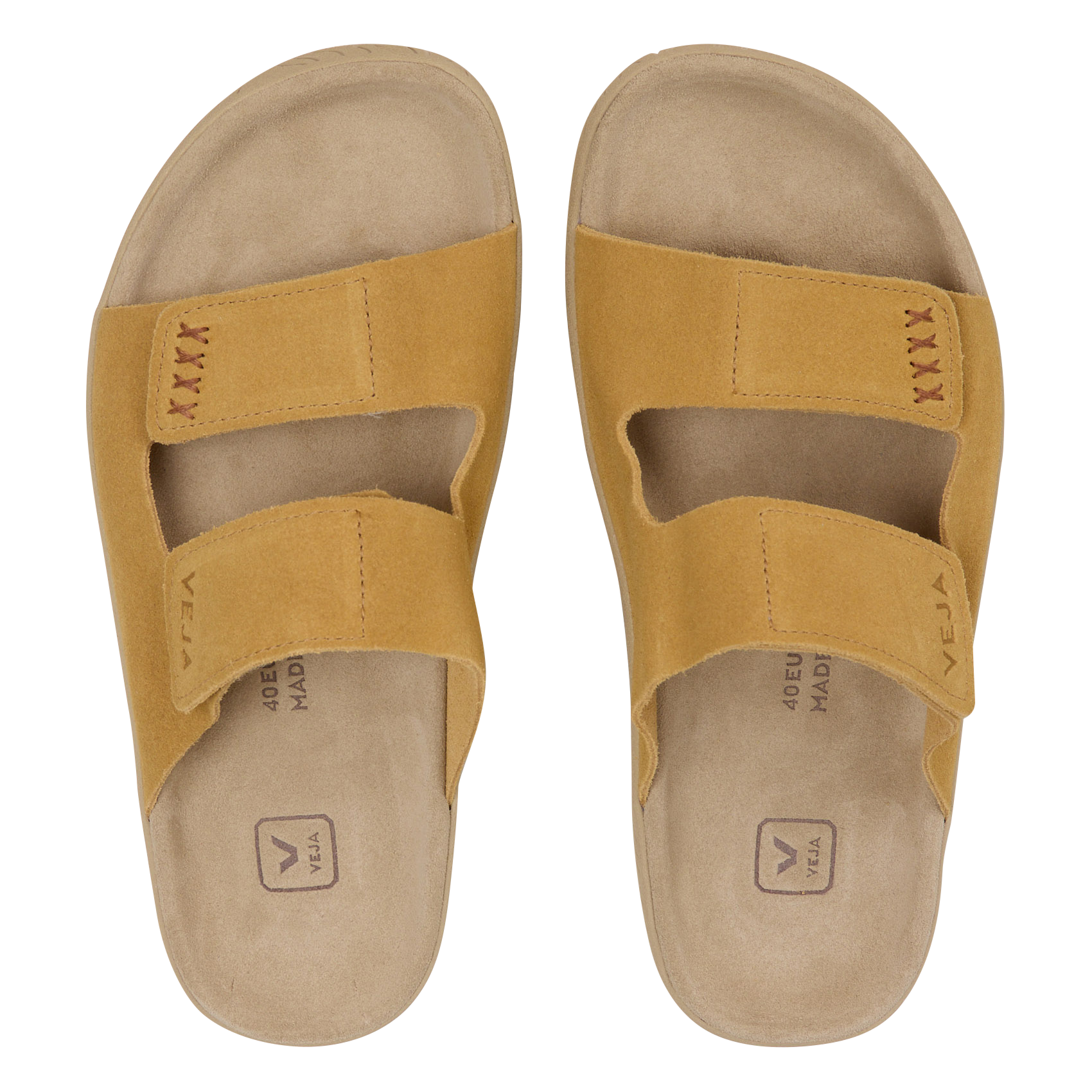 Sandales plates à brides scratch en cuir Yellow