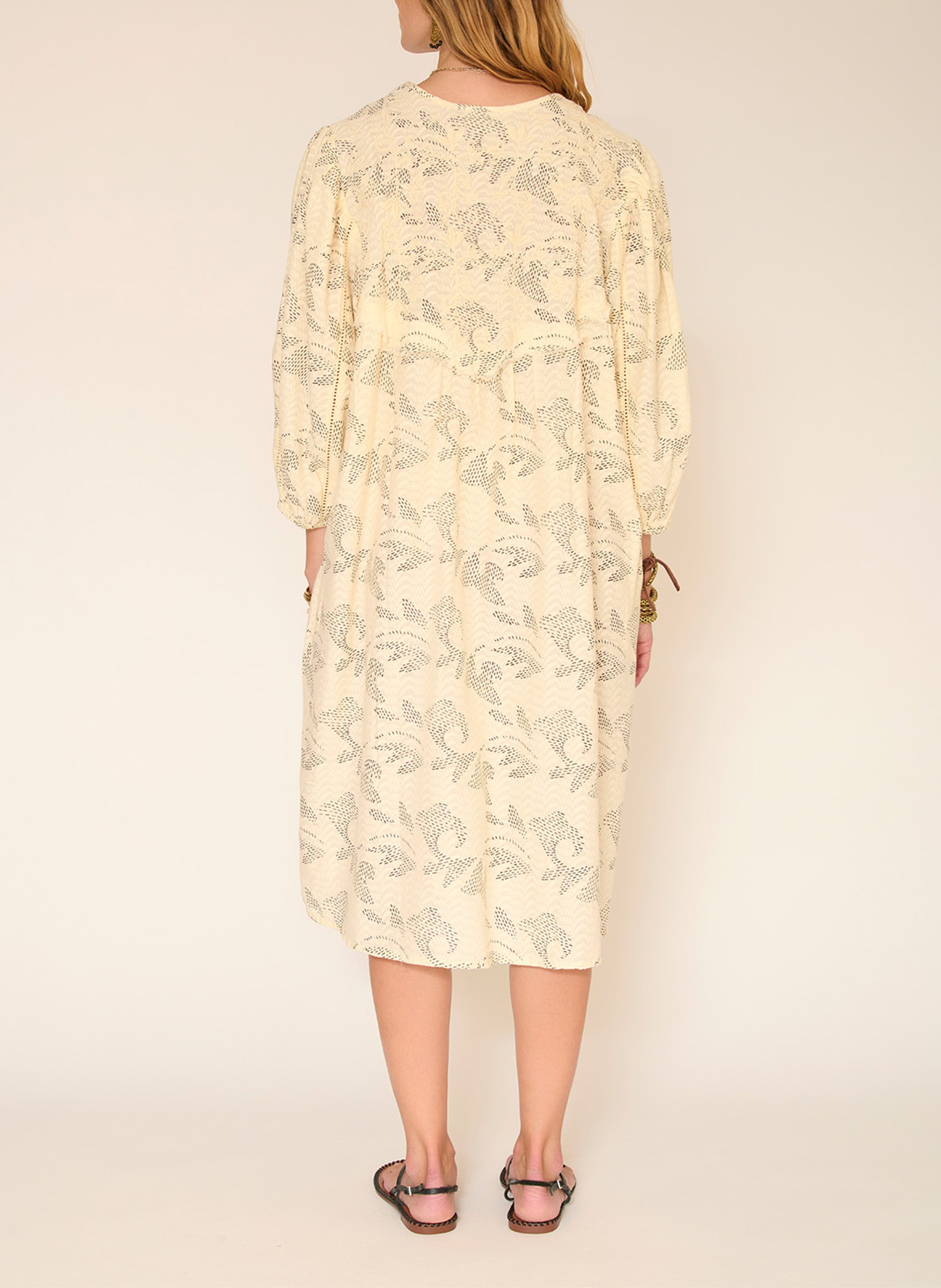 Bedrucktes Midikleid mit Henley-Ausschnitt MKT Beige