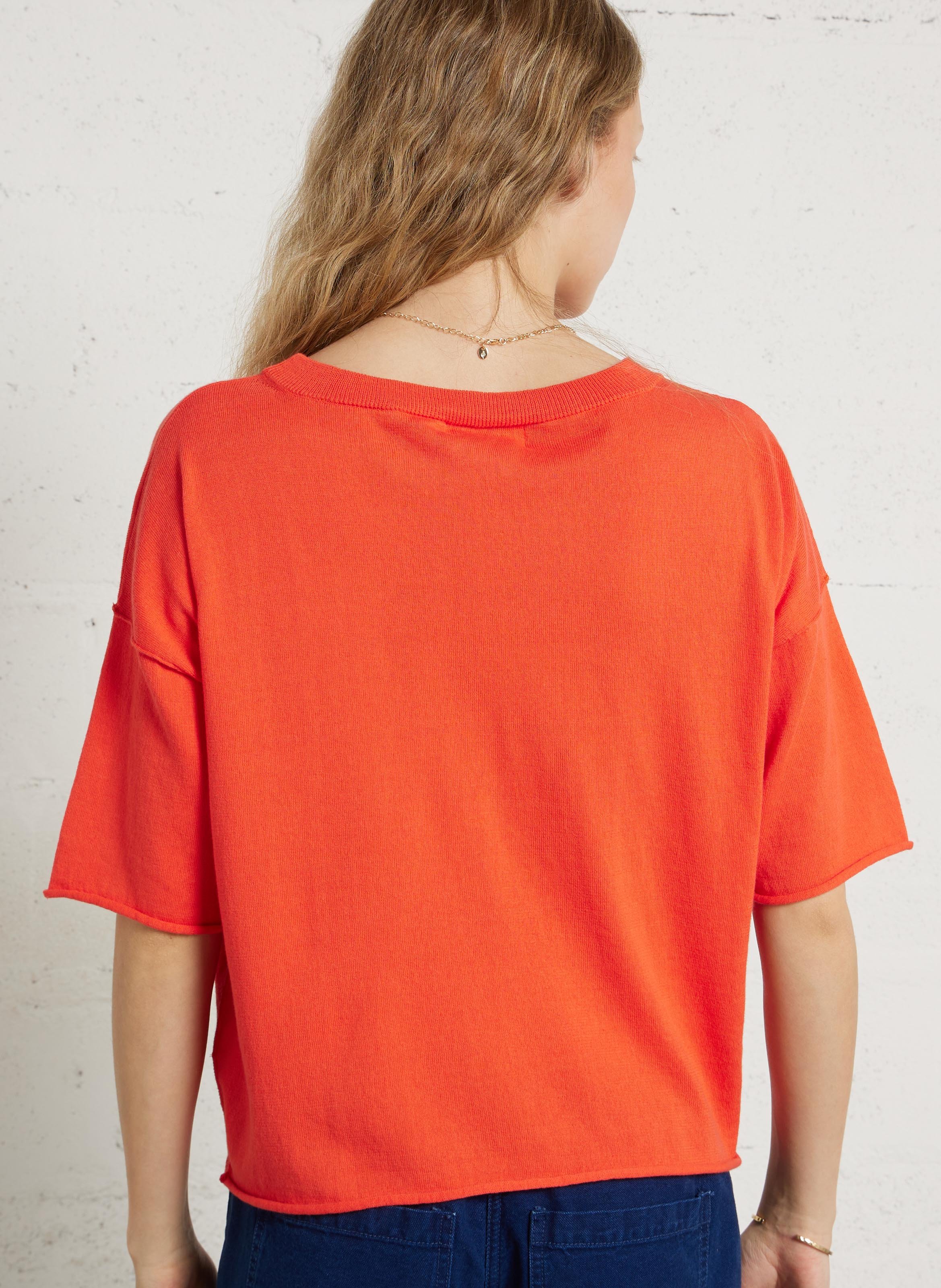 Oversize Bio-Baumwollpullover mit Bootsausschnitt MAISON ANJE Rot