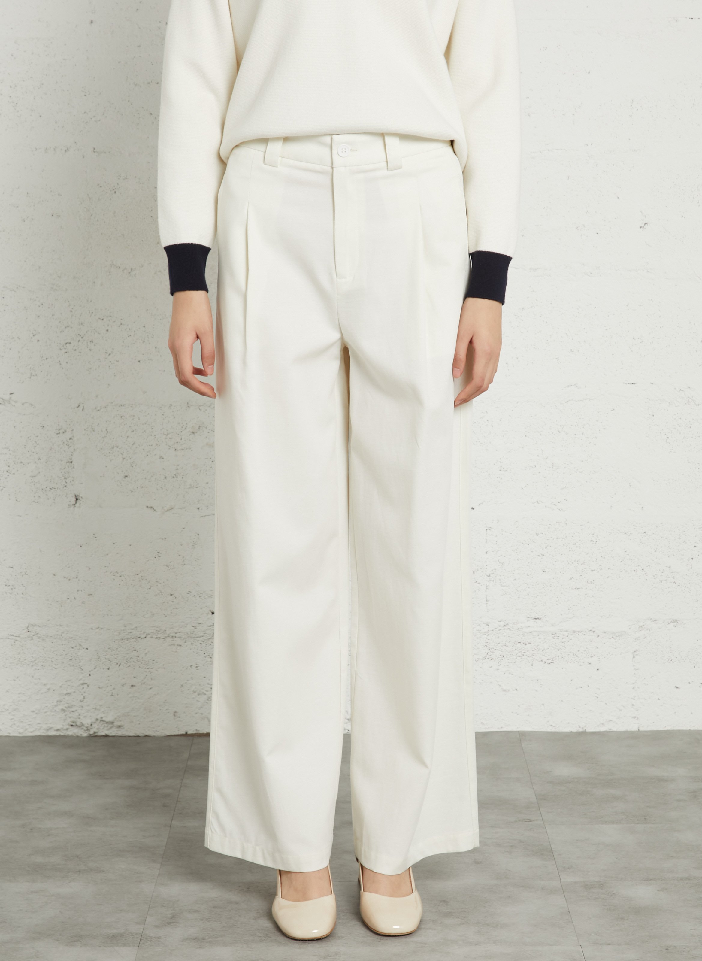 Pantalon large en coton mélangé SEE U SOON Blanc