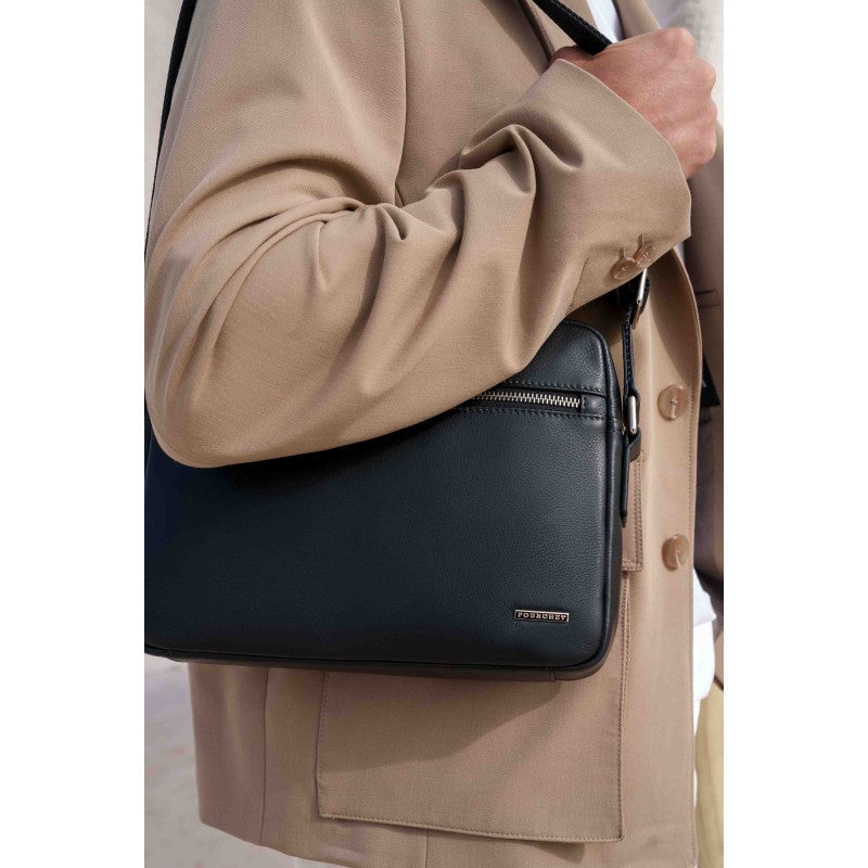 Crossbody bag in cowhide leather POURCHET Black