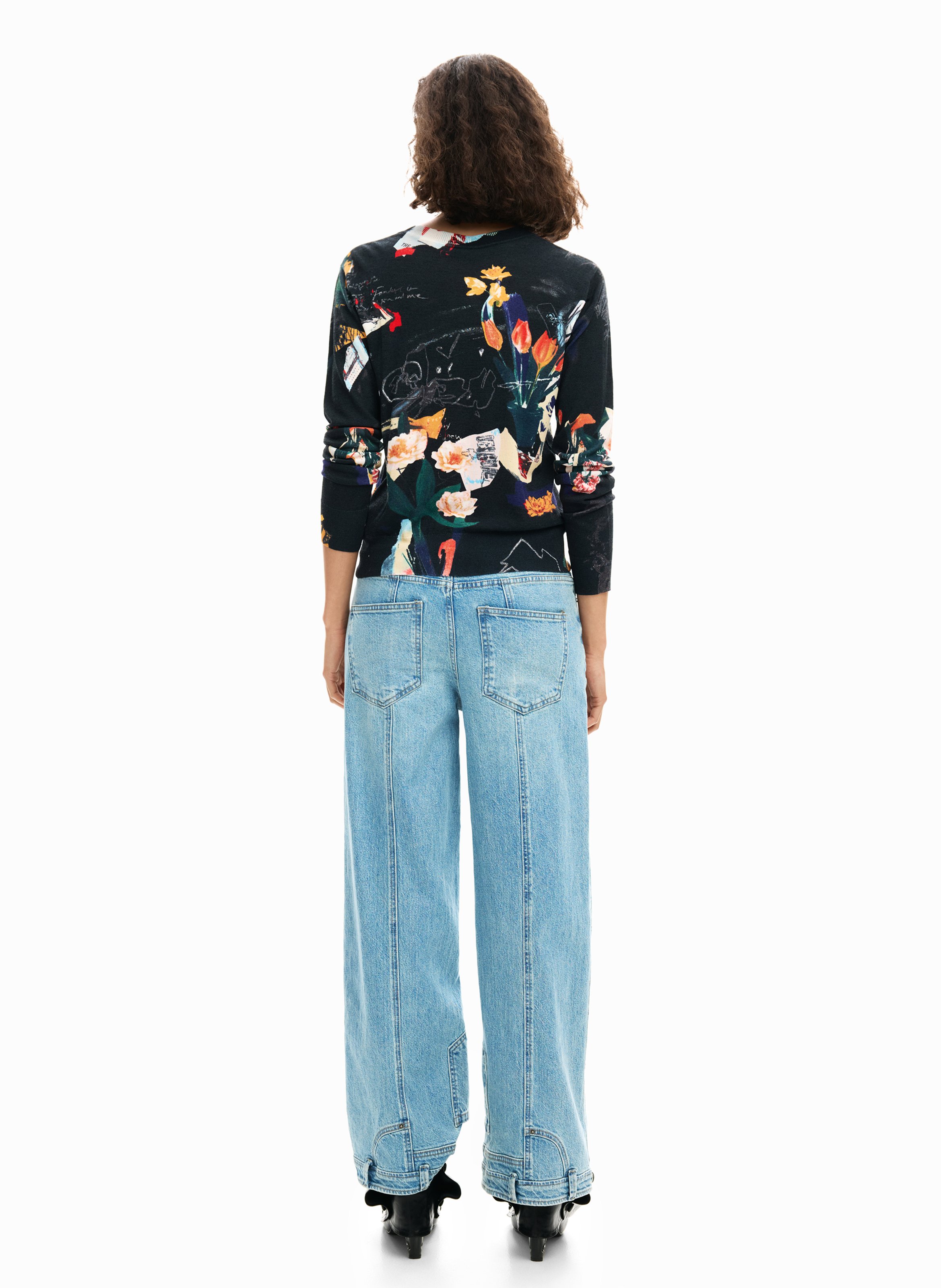 Round-neck knitted top with patterns DESIGUAL Black