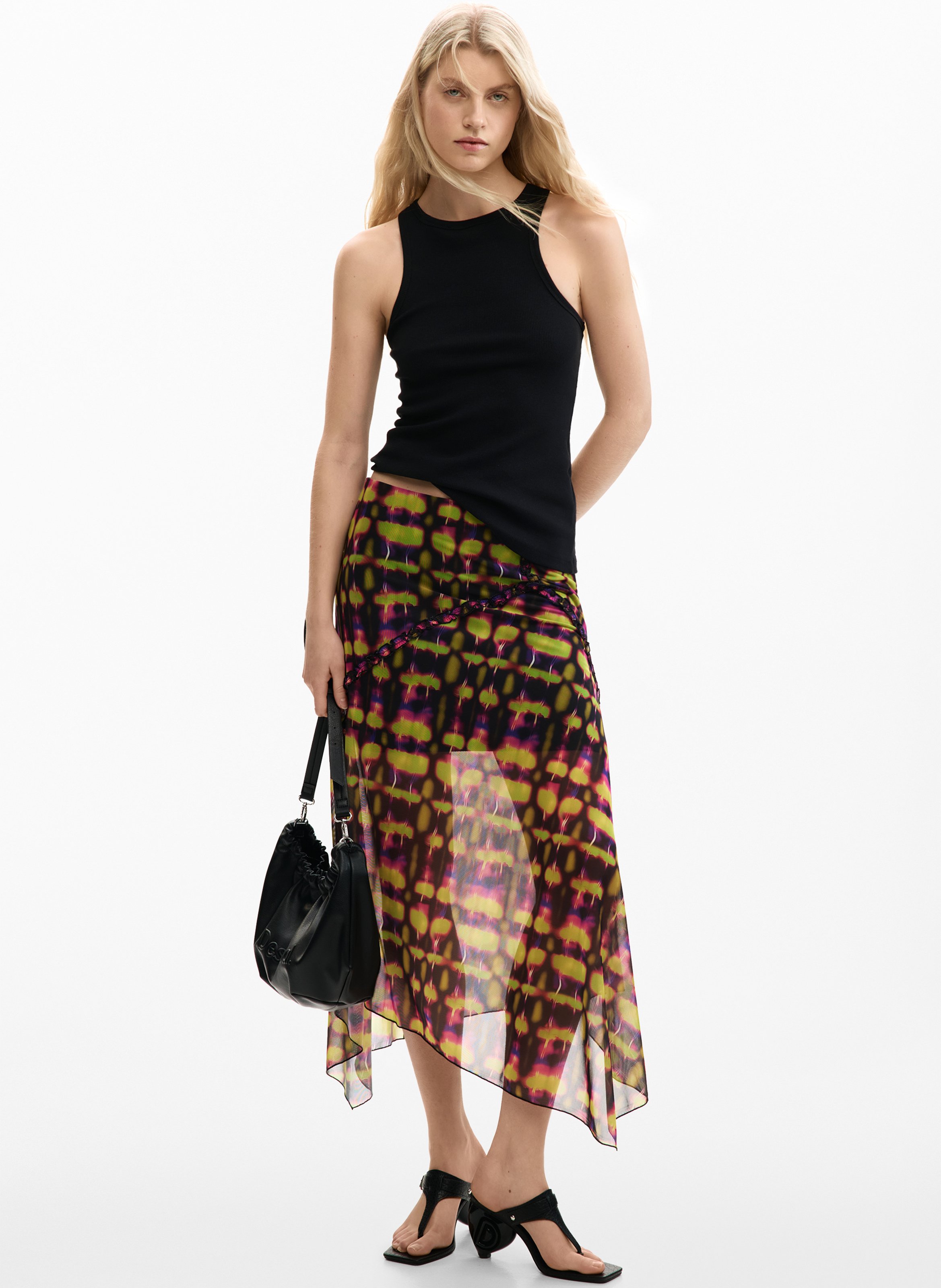 Jupe longue asymétrique imprimée DESIGUAL Vert