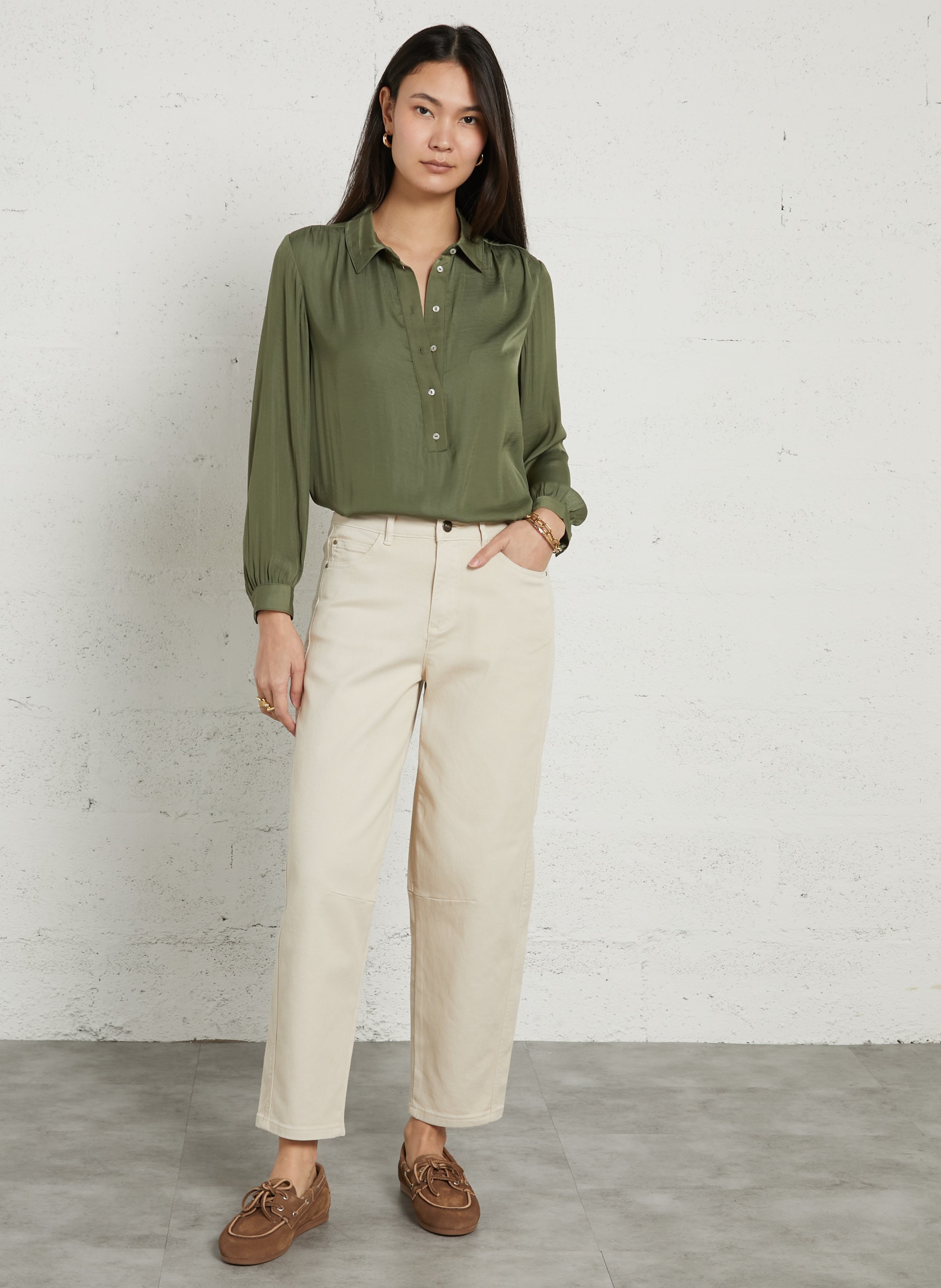 Camisa fluida satinada con botones MAISON 123 Verde