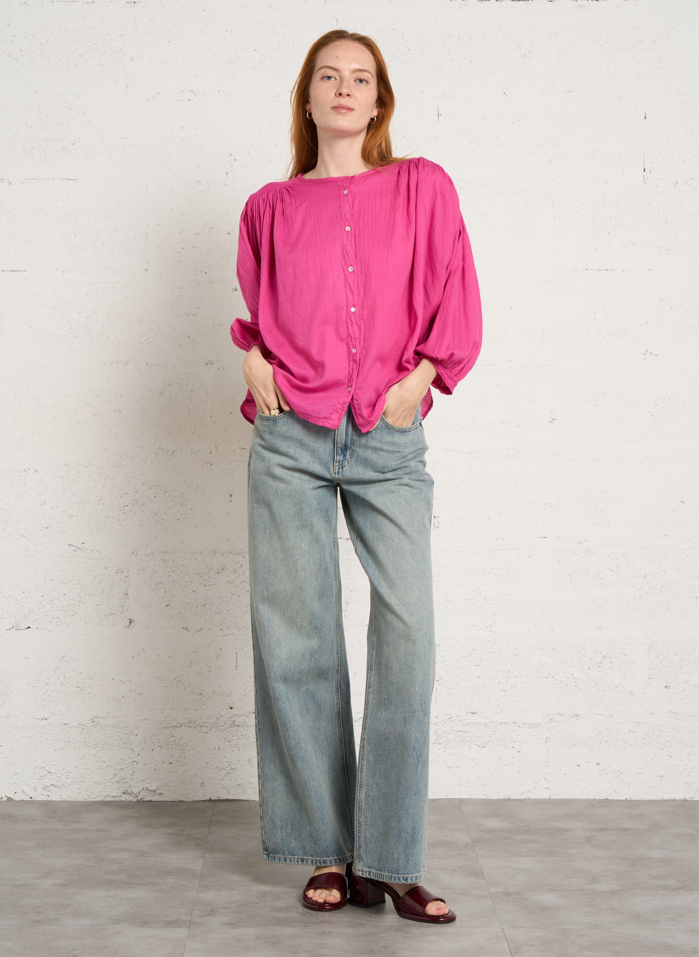 Rundhalsausschnitt-Bluse aus Baumwolle BELLA JONES Rosa