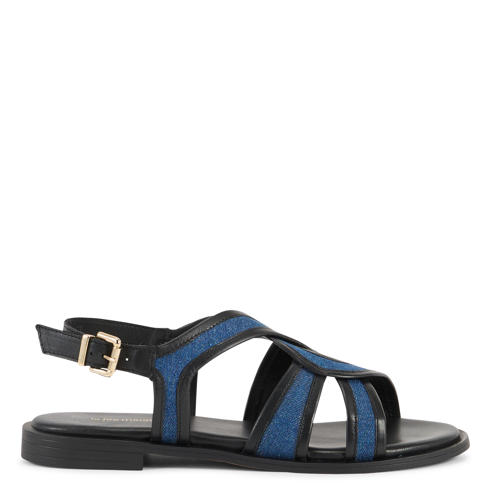 Avarca Berlin - Flache Ledersandalen mit Samt LA FEE MARABOUTEE Blau