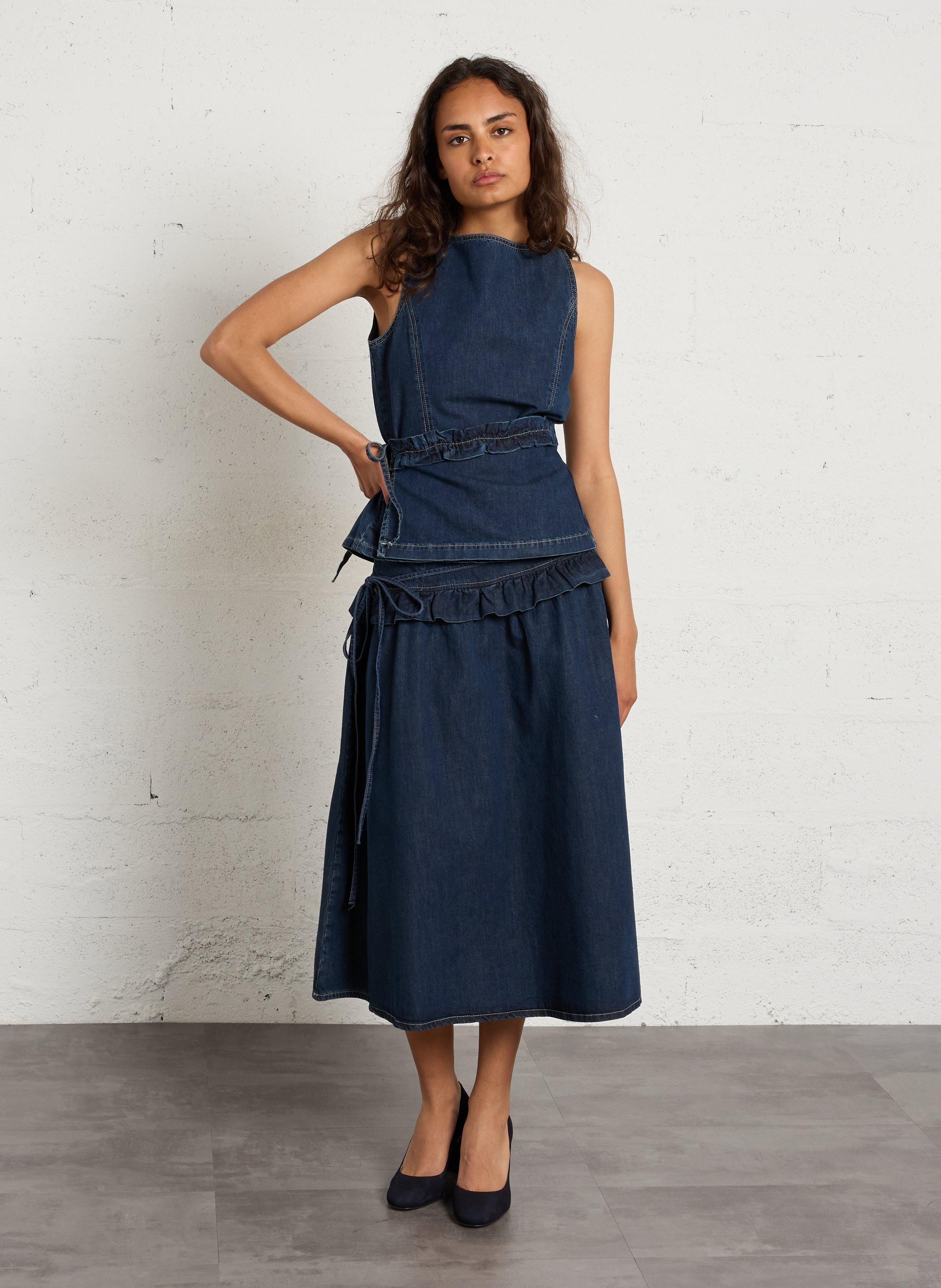 Escarpins en cuir à talons carrés COSMOPARIS Bleu