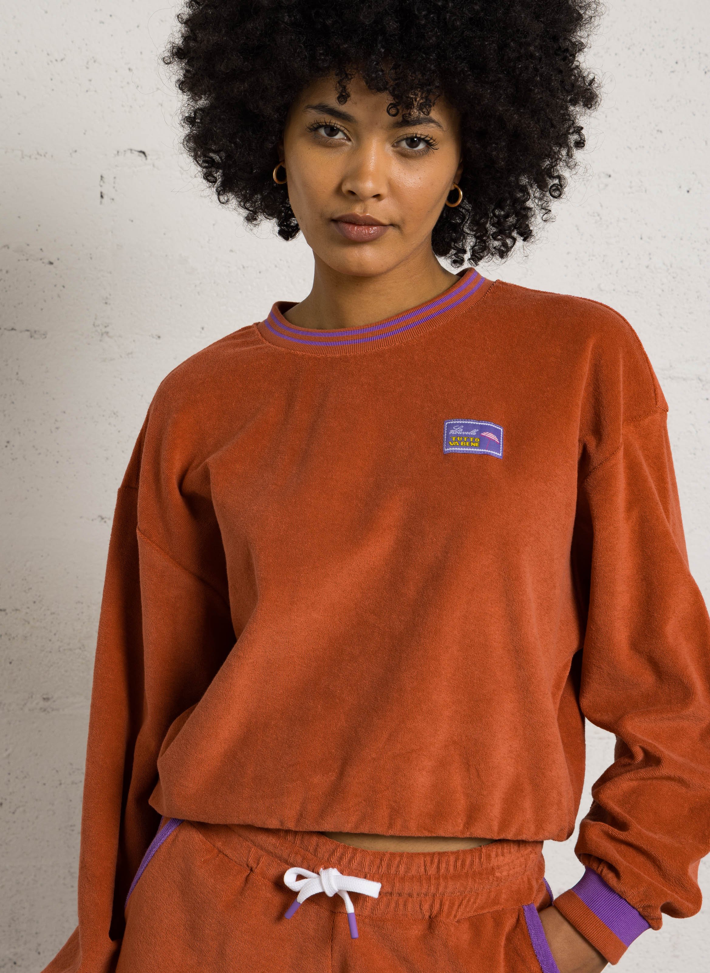 Sweat col rond en coton LA NOUVELLE Marron