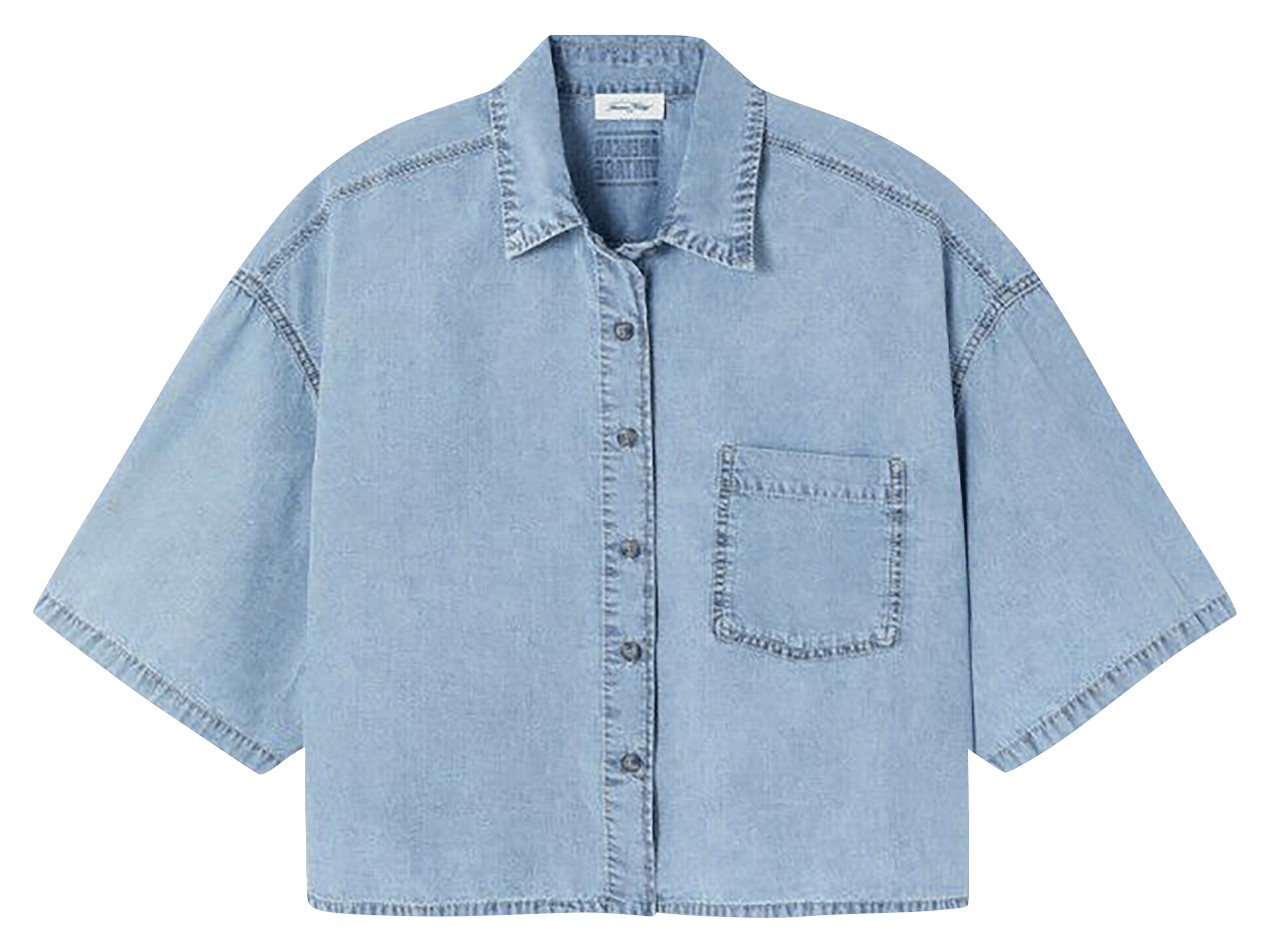 Korte, katoenen jurk met ronde hals AMERICAN VINTAGE Blauw