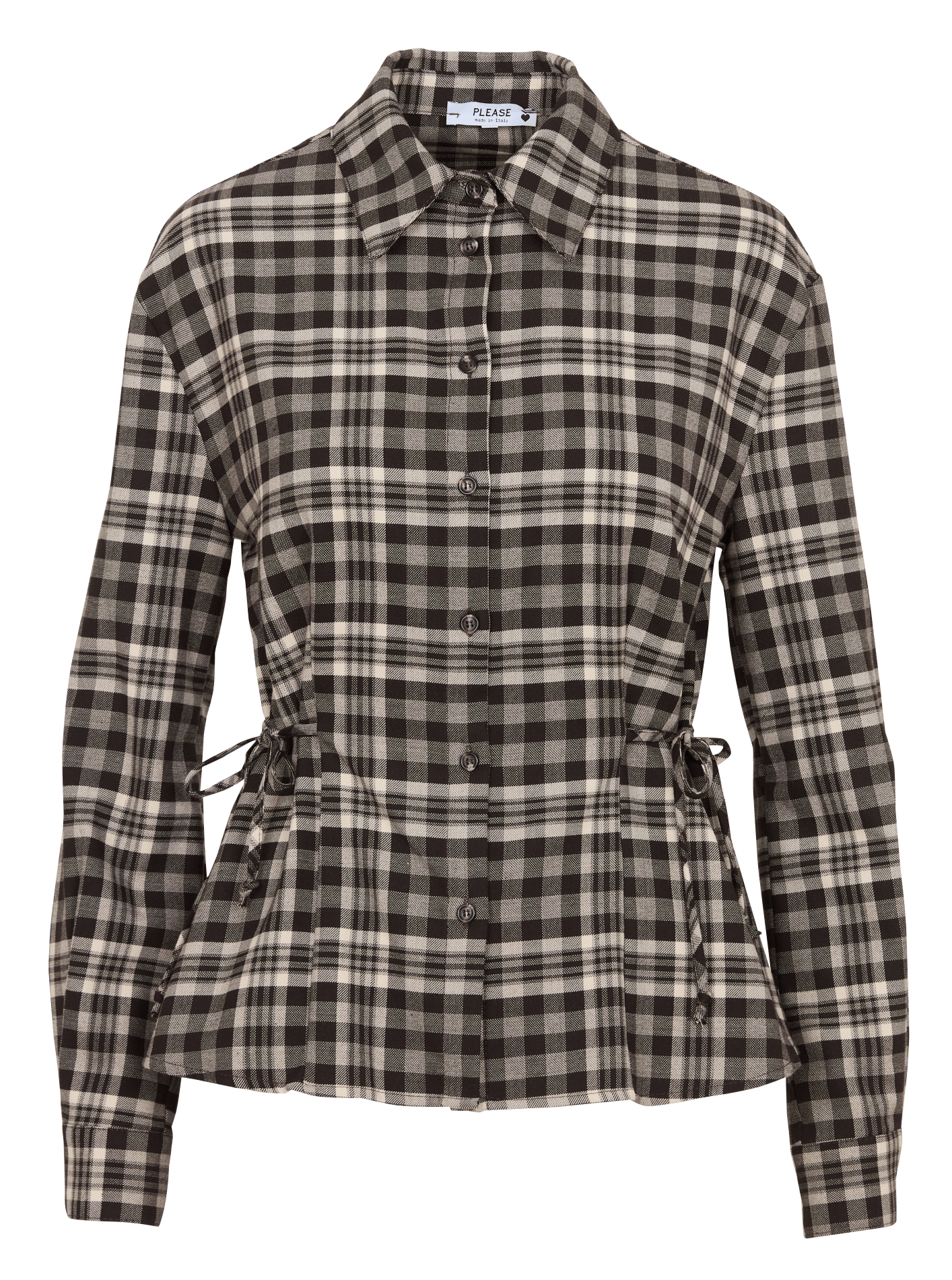 Straight-cut printed shirt with classic collar PLEASE Brown