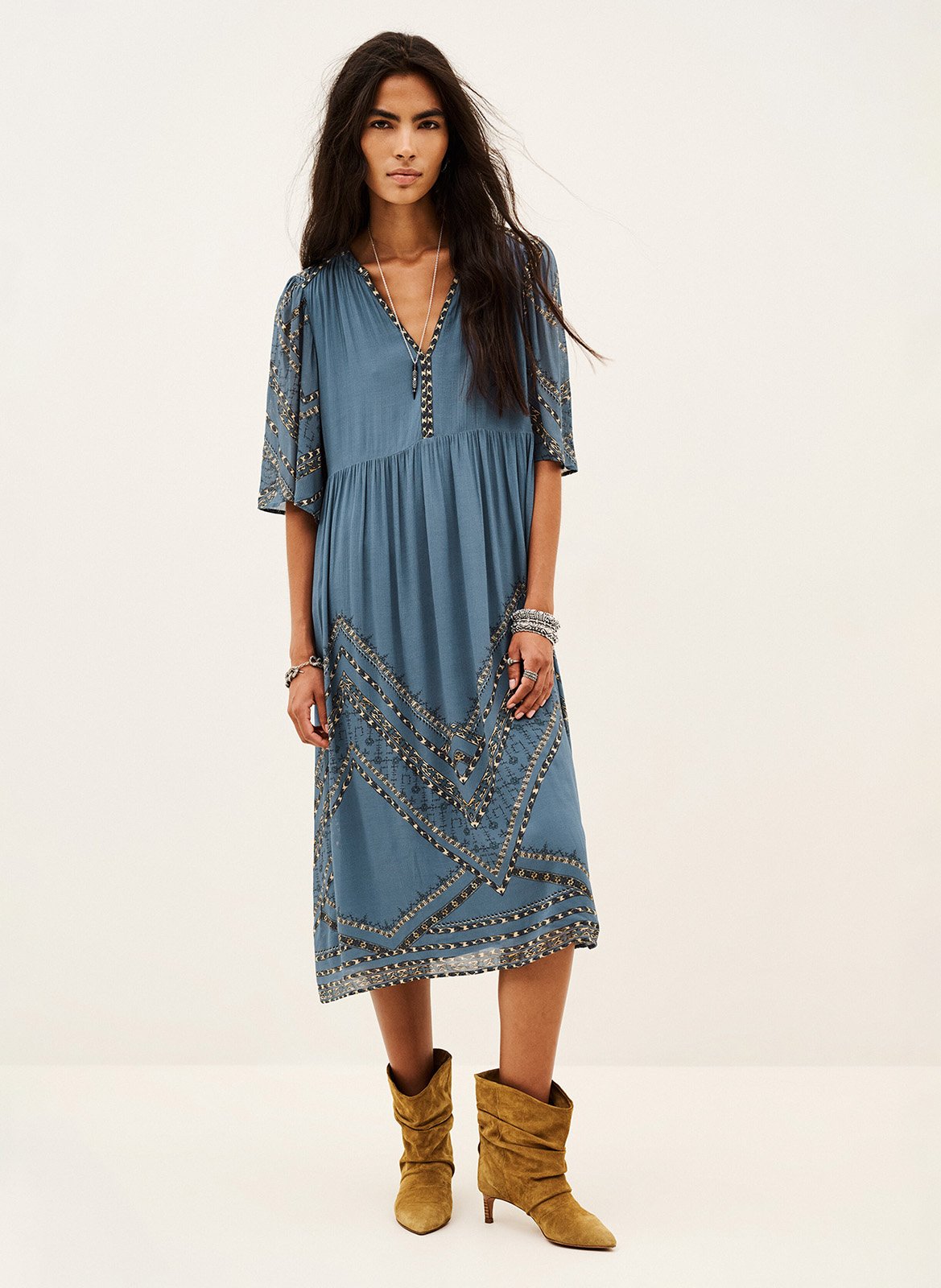 Gerade geschnittenes Midikleid mit Print BA&SH Blau