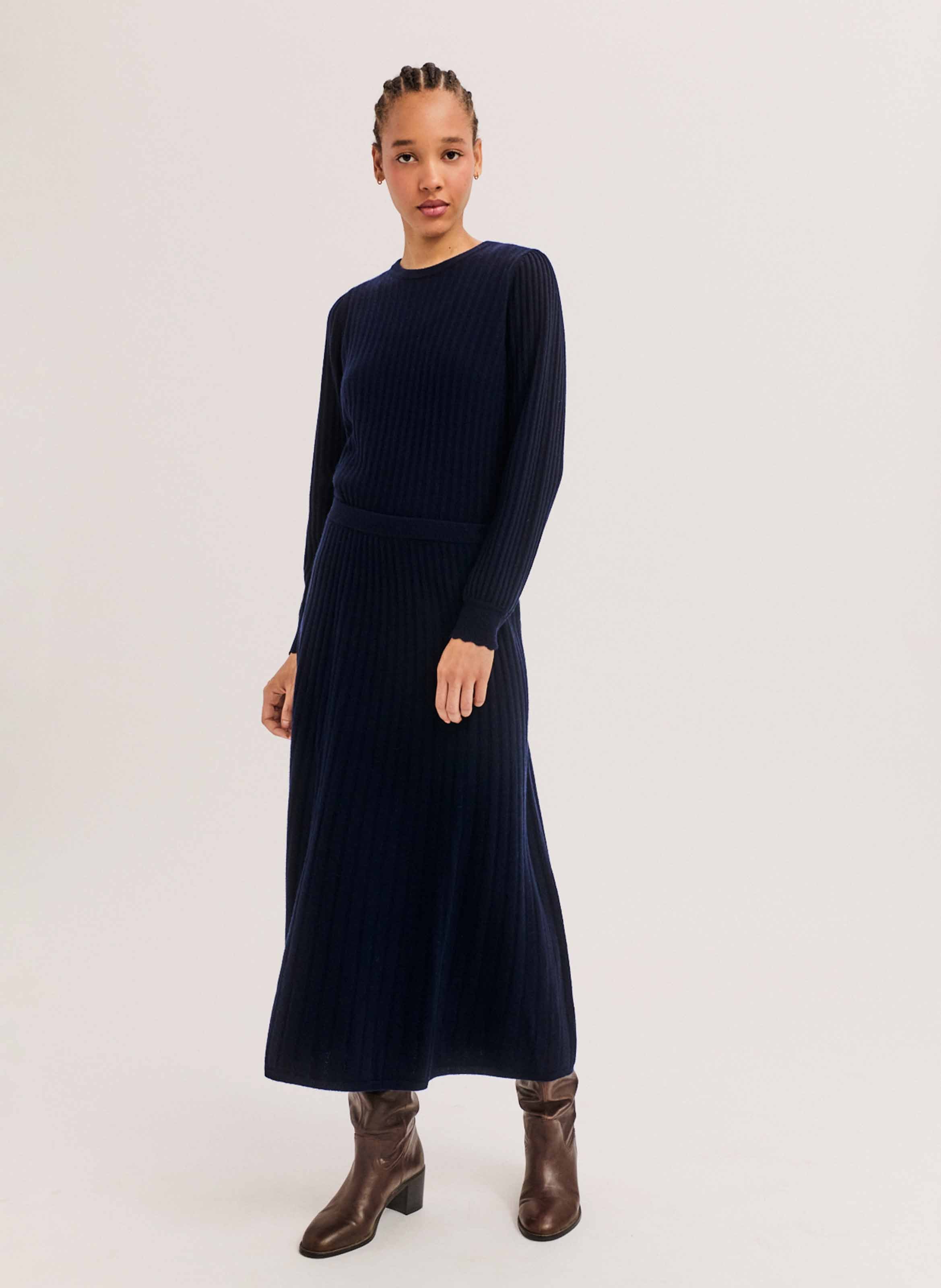 Jupe midi évasée en laine PABLO Bleu