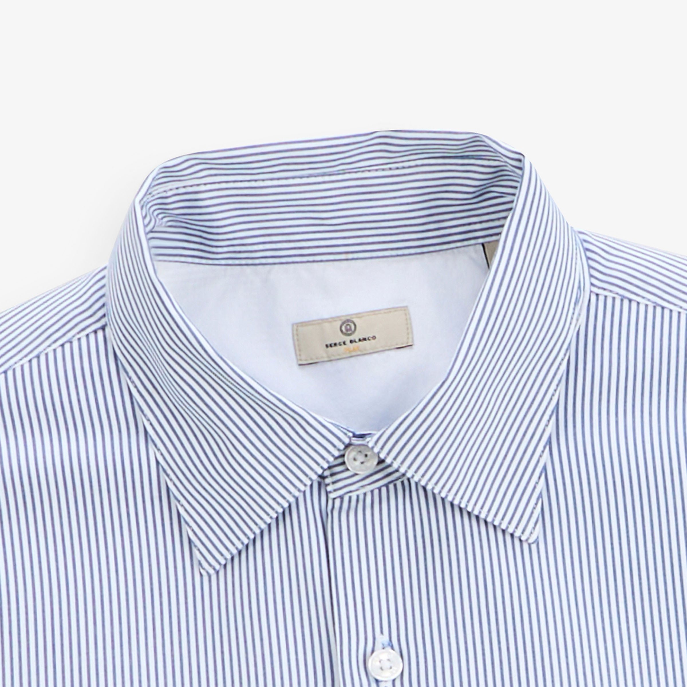 Long-sleeve cotton shirt with thin blue striped pattern by sbplay SERGE BLANCO Blue