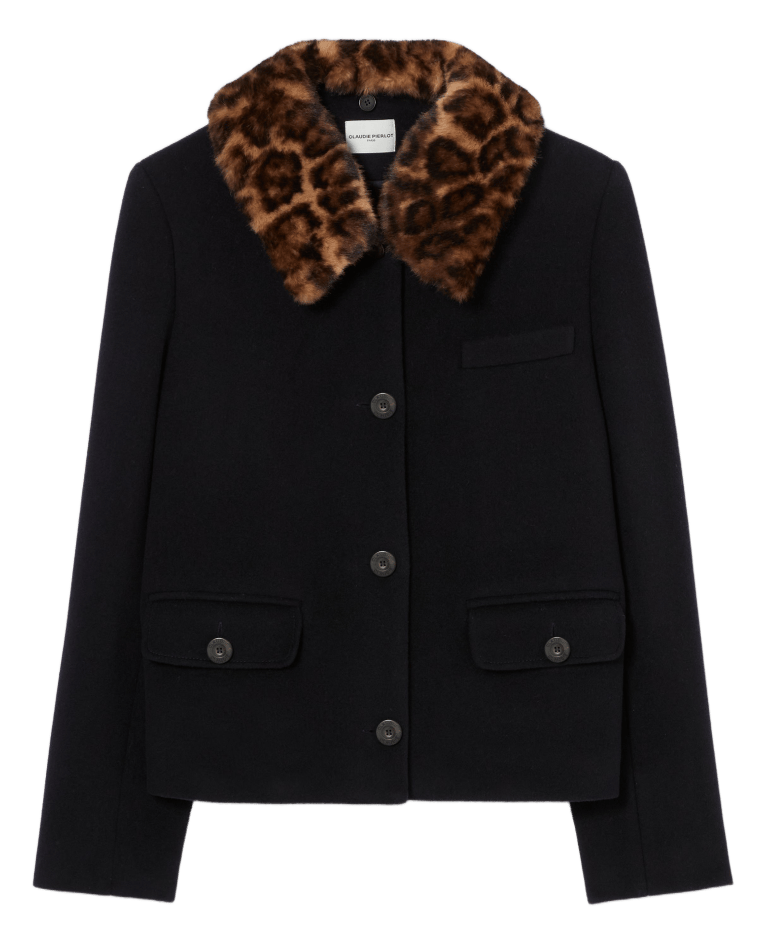 Mantel van gemengde wol met afneembare luipaardkraag CLAUDIE PIERLOT Blauw