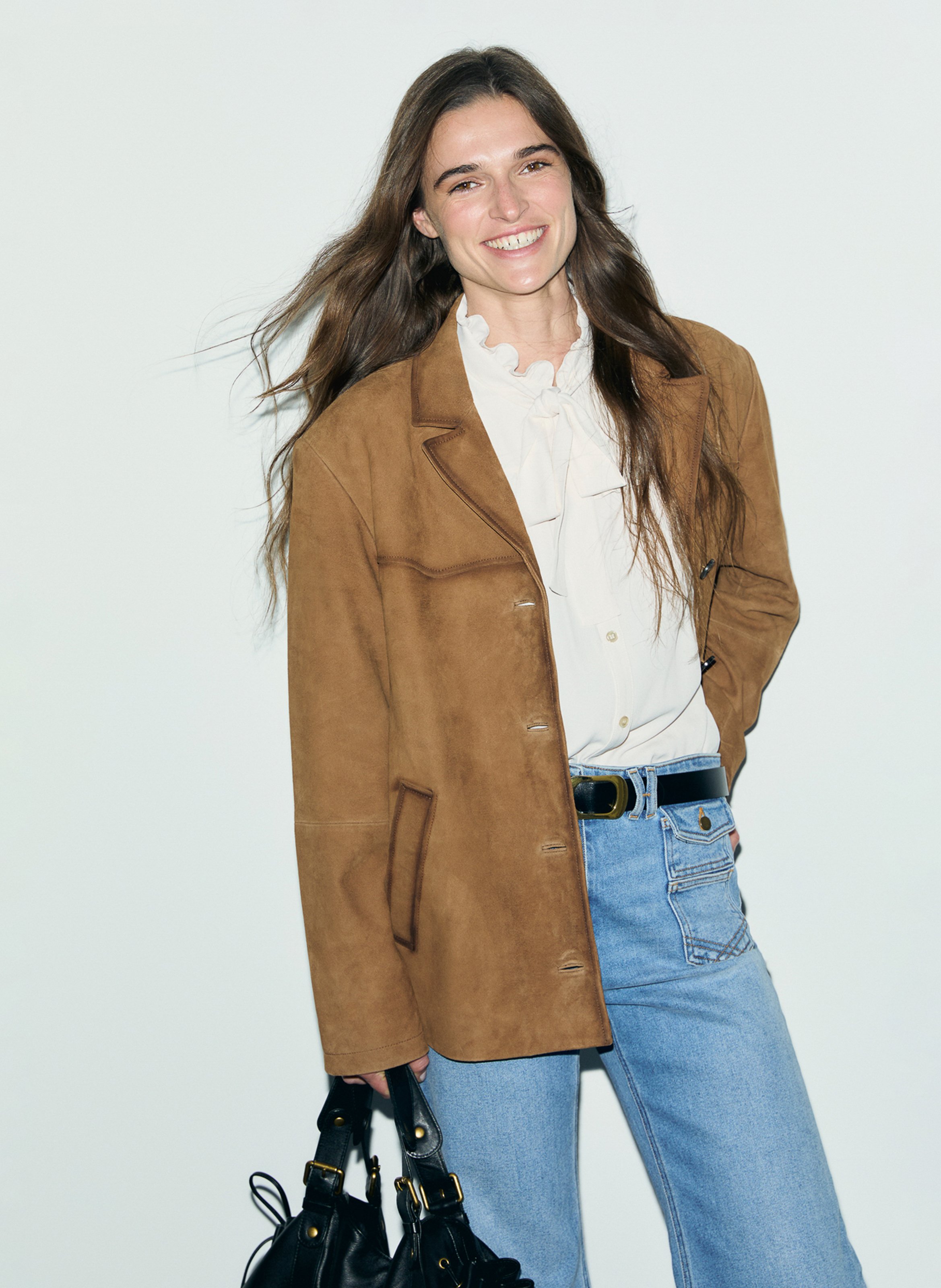 Veste col tailleur en cuir GERARD DAREL Bruin