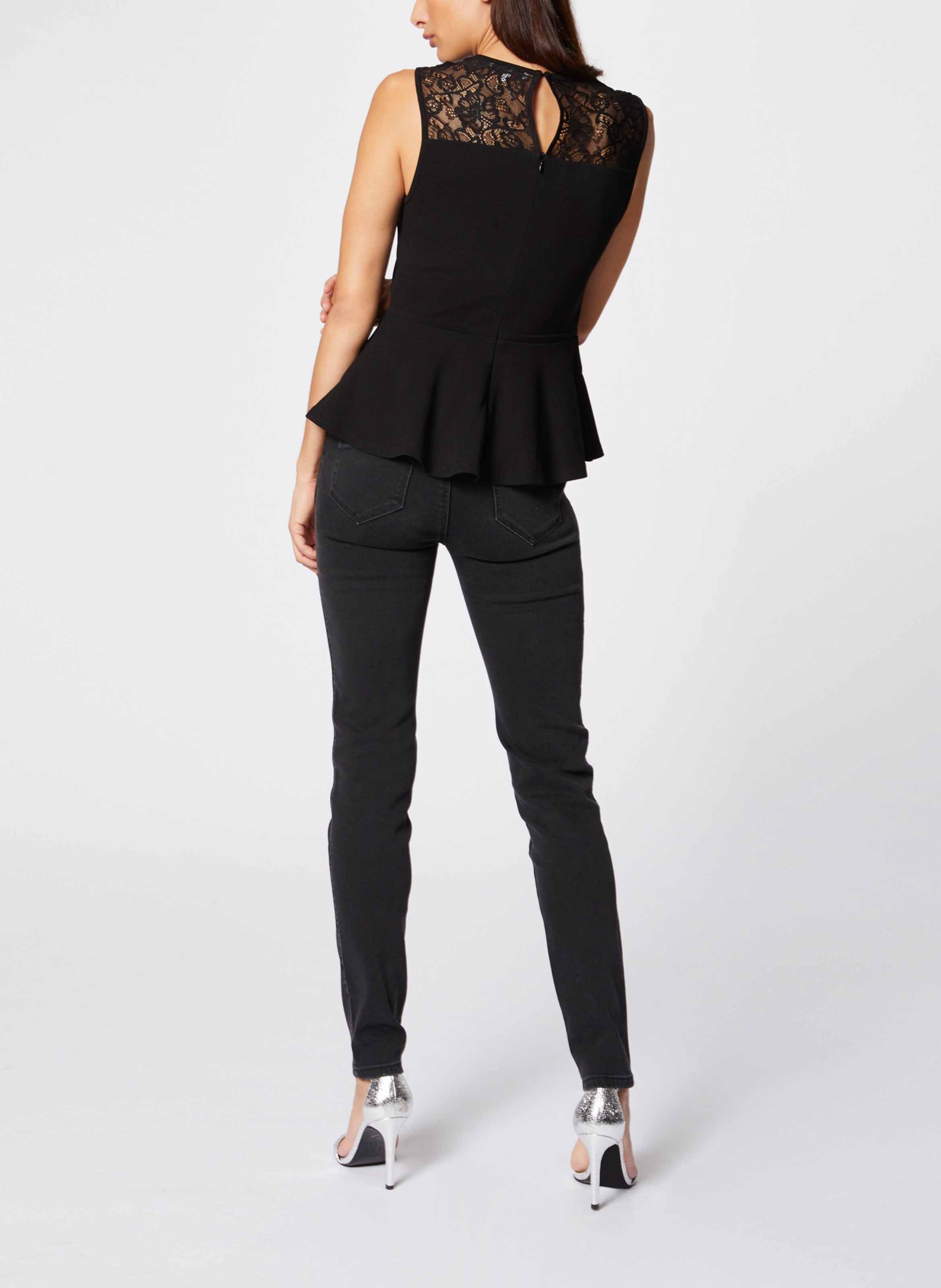 Ärmelloses Rundhals-Top mit Spitze MORGAN Schwarz
