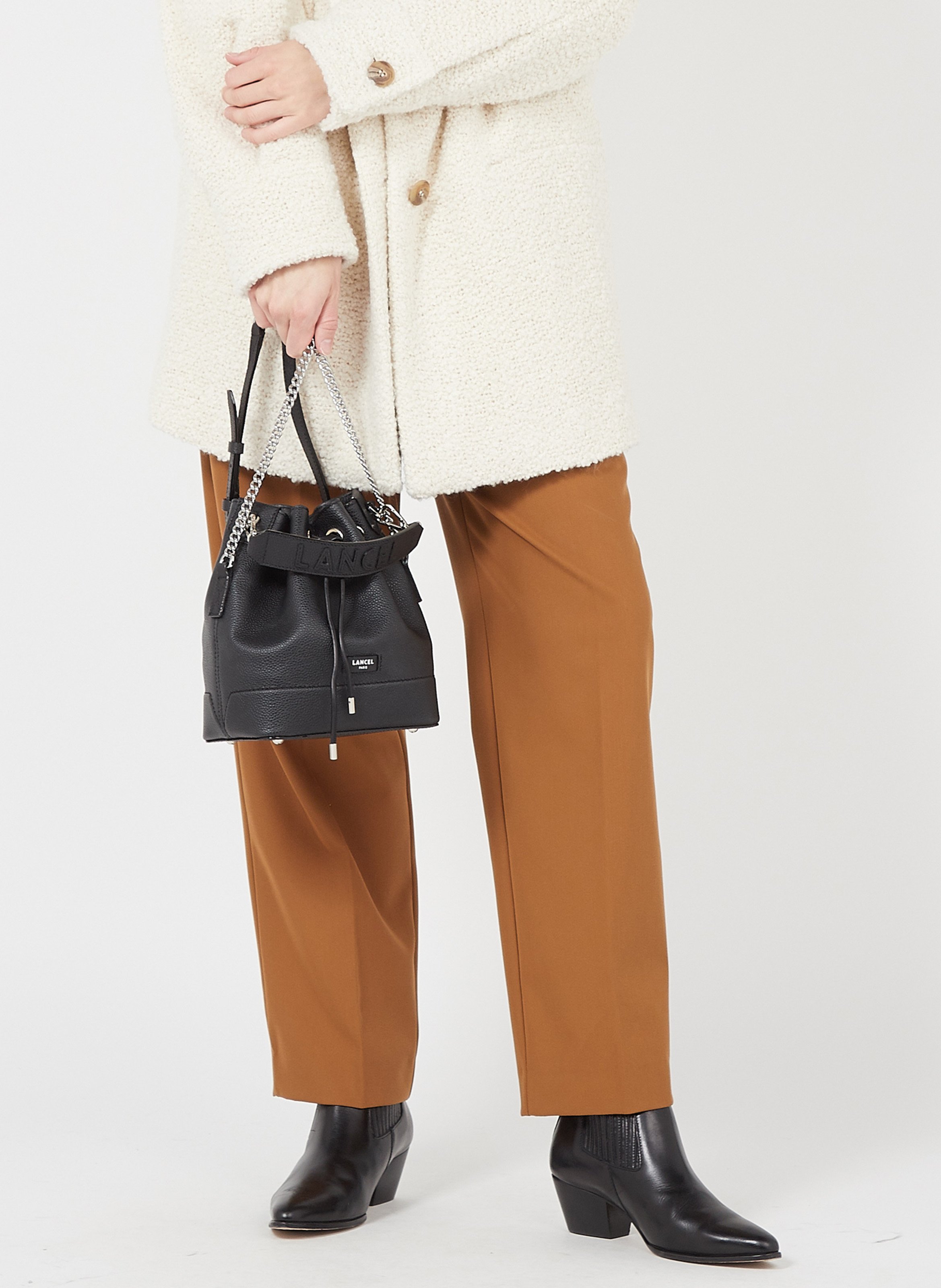 Grained leather bucket bag LANCEL Black