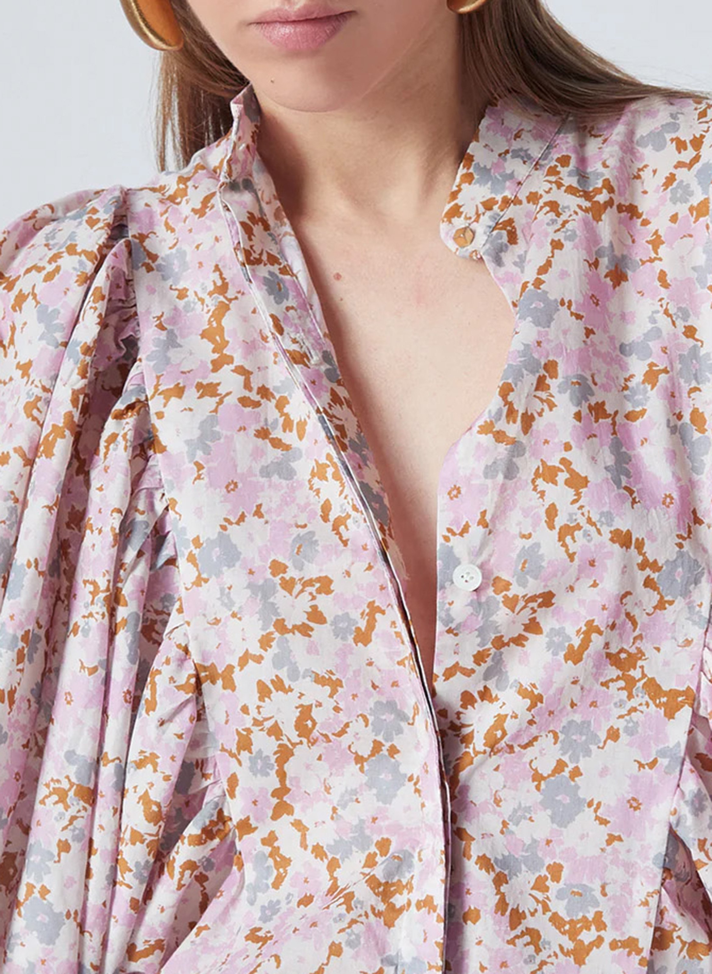 Blouse ample col montant en coton THE LABEL EDITION Rose