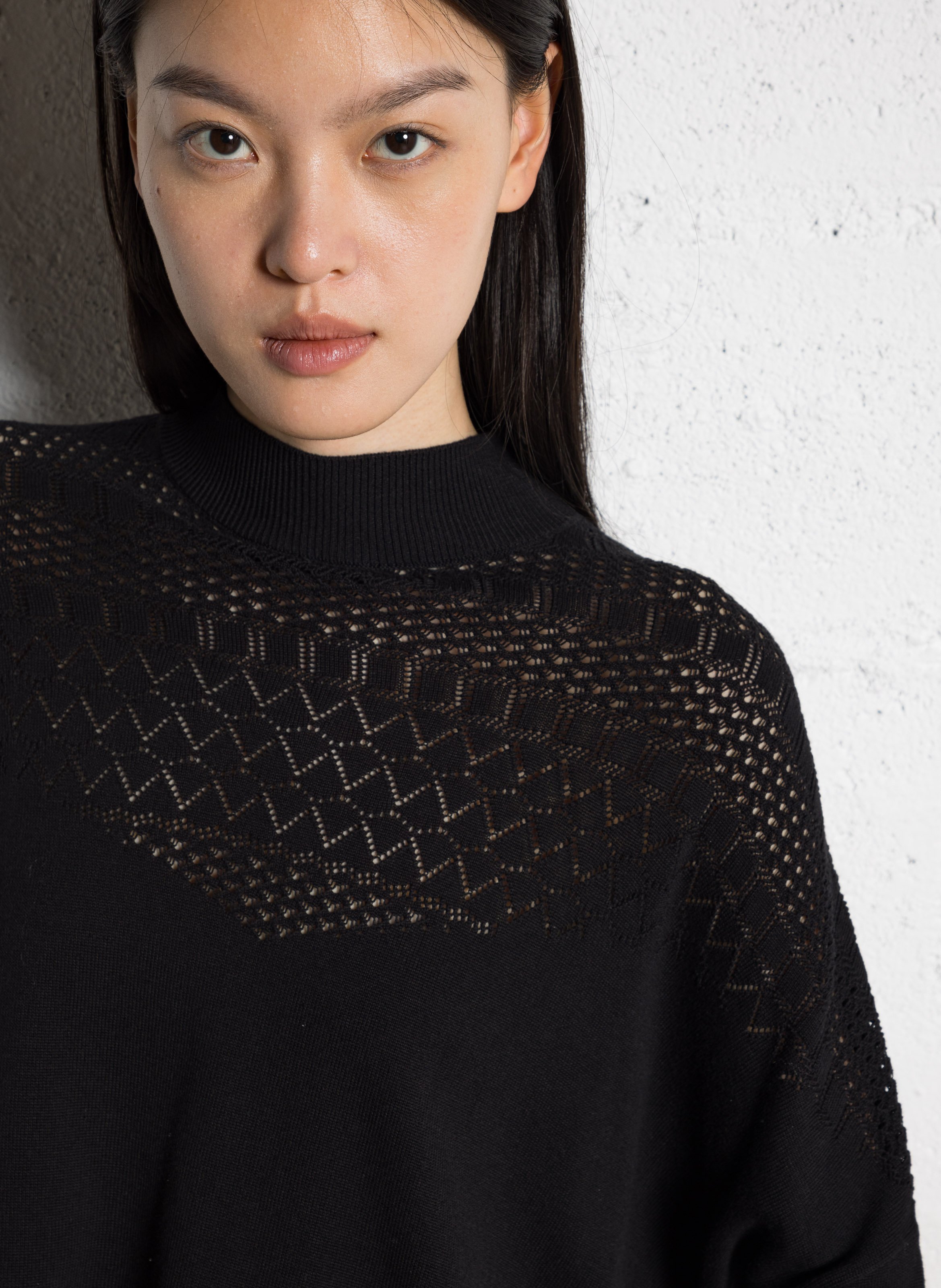 Long wool-blend knit cardigan I CODE Black