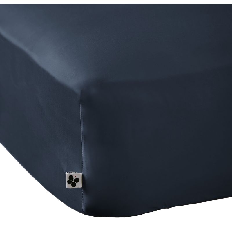"Fitted sheet "Salomé" bamboo viscose 120 threads/cm² all sizes" L'EFFET PAPILLON Blue