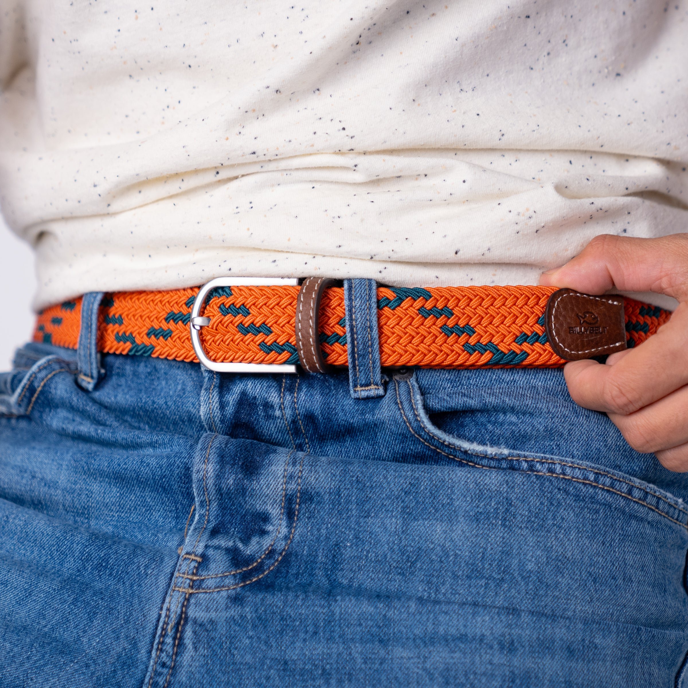 Multicolored braided elastic belt BILLYBELT Orange