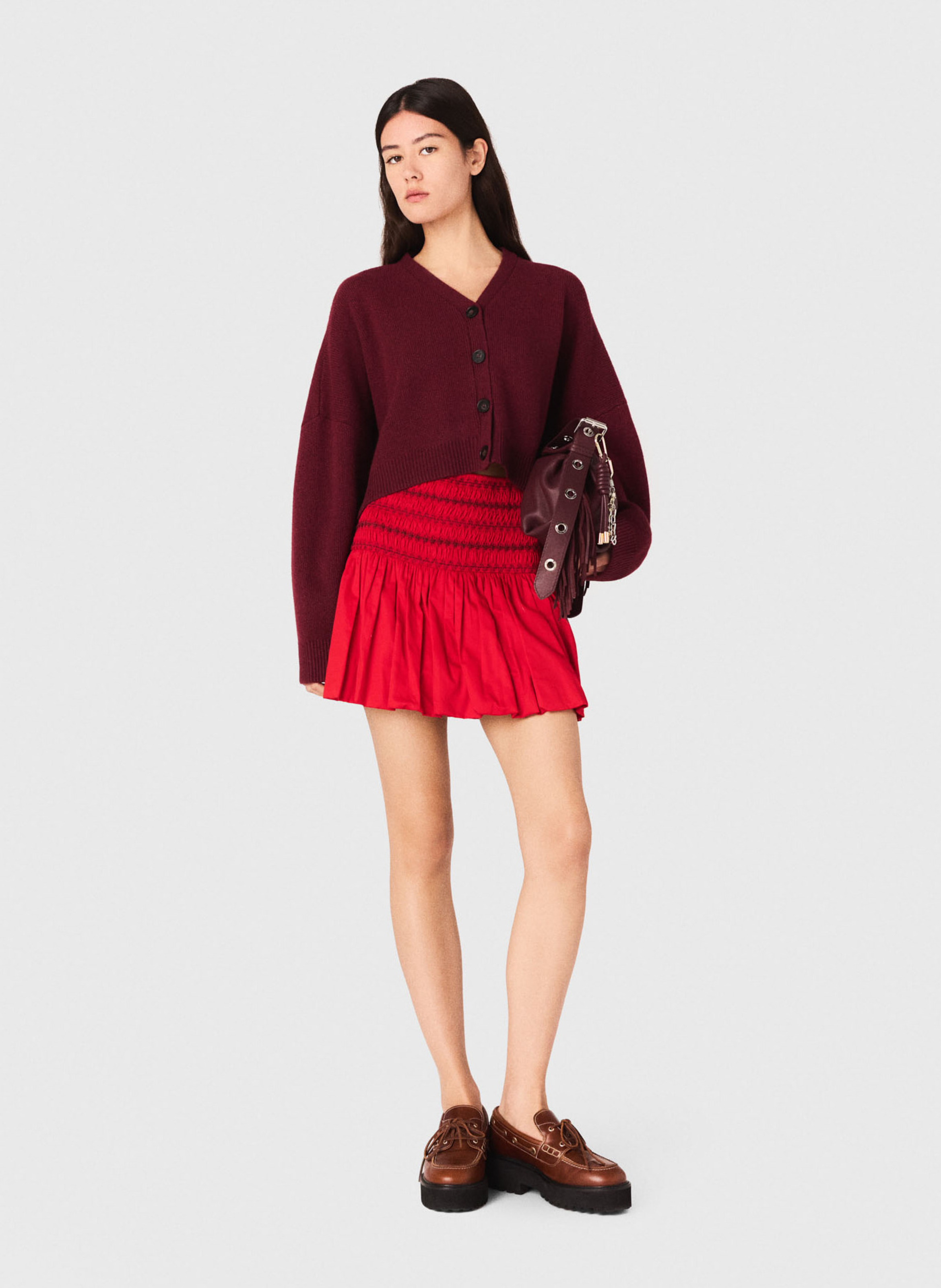 Flared elasticated short skirt Red