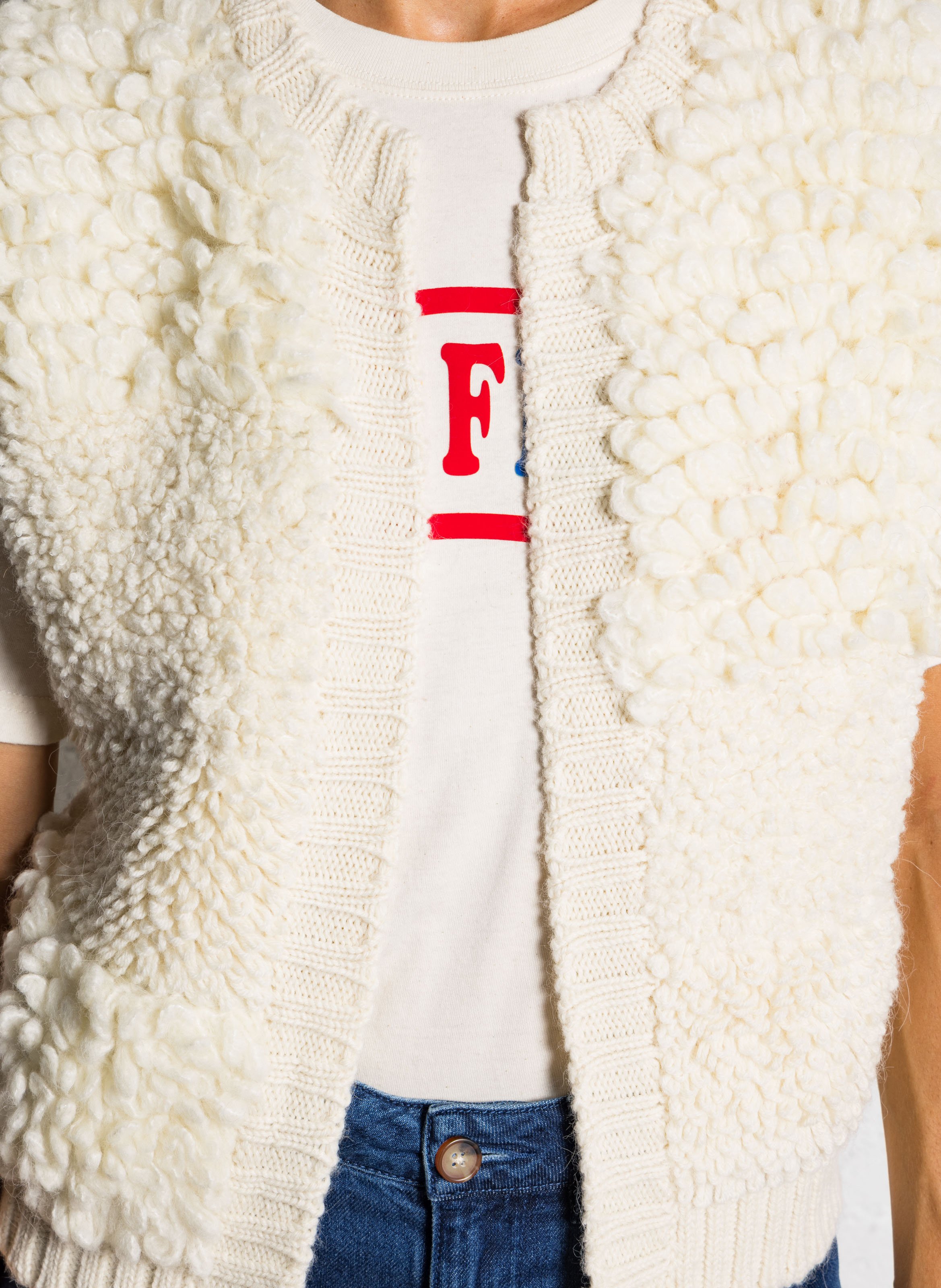 Gilet sans manches bouclette en laine mélangée DES PETITS HAUTS Beige