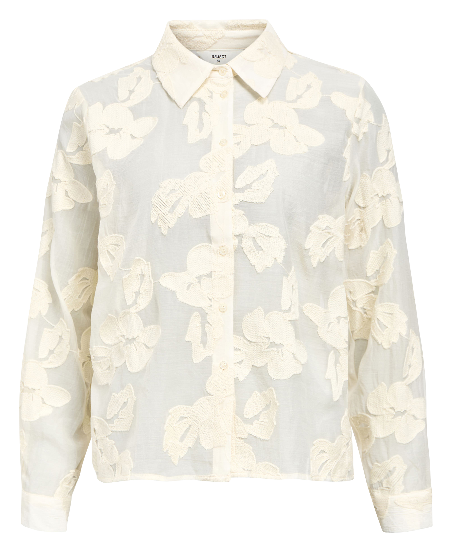 Cotton and linen shirt with classic collar OBJECT Beige