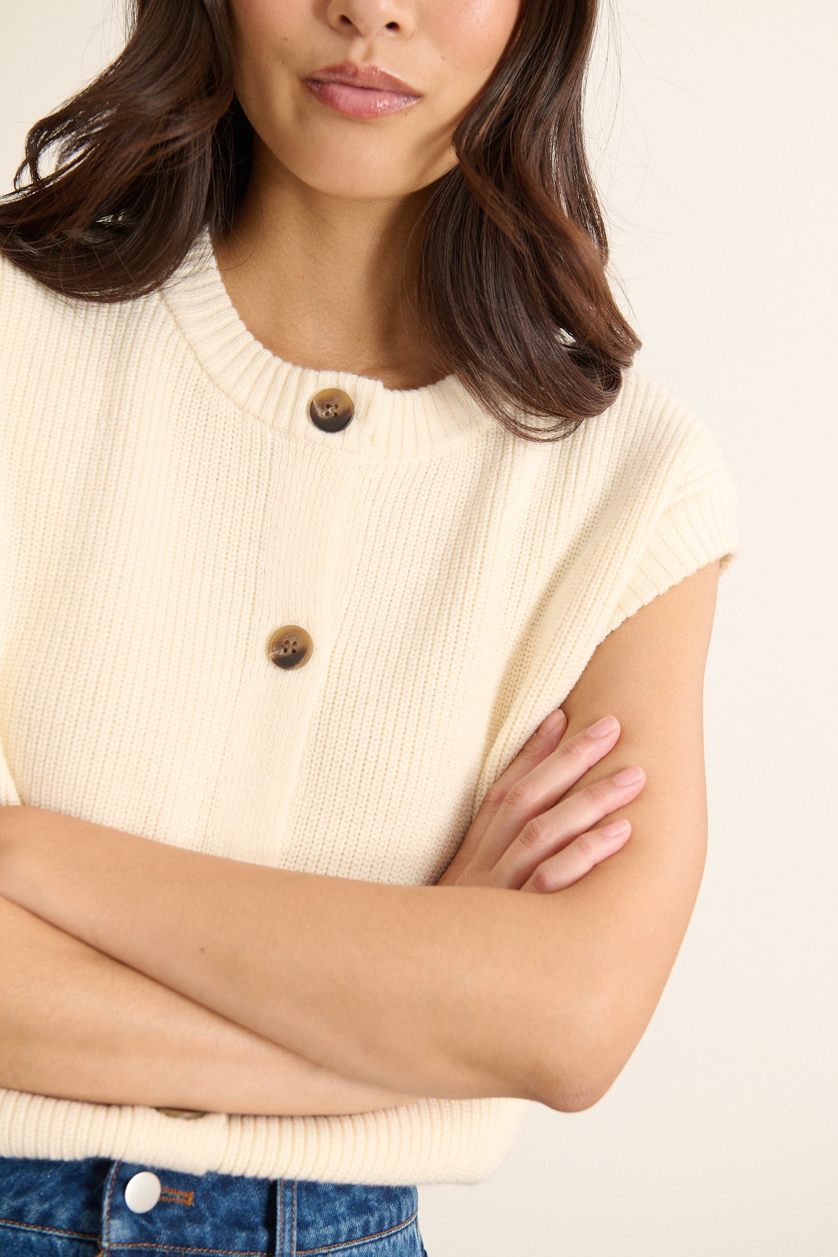 Sleeveless buttoned cardigan GARANCE PARIS White