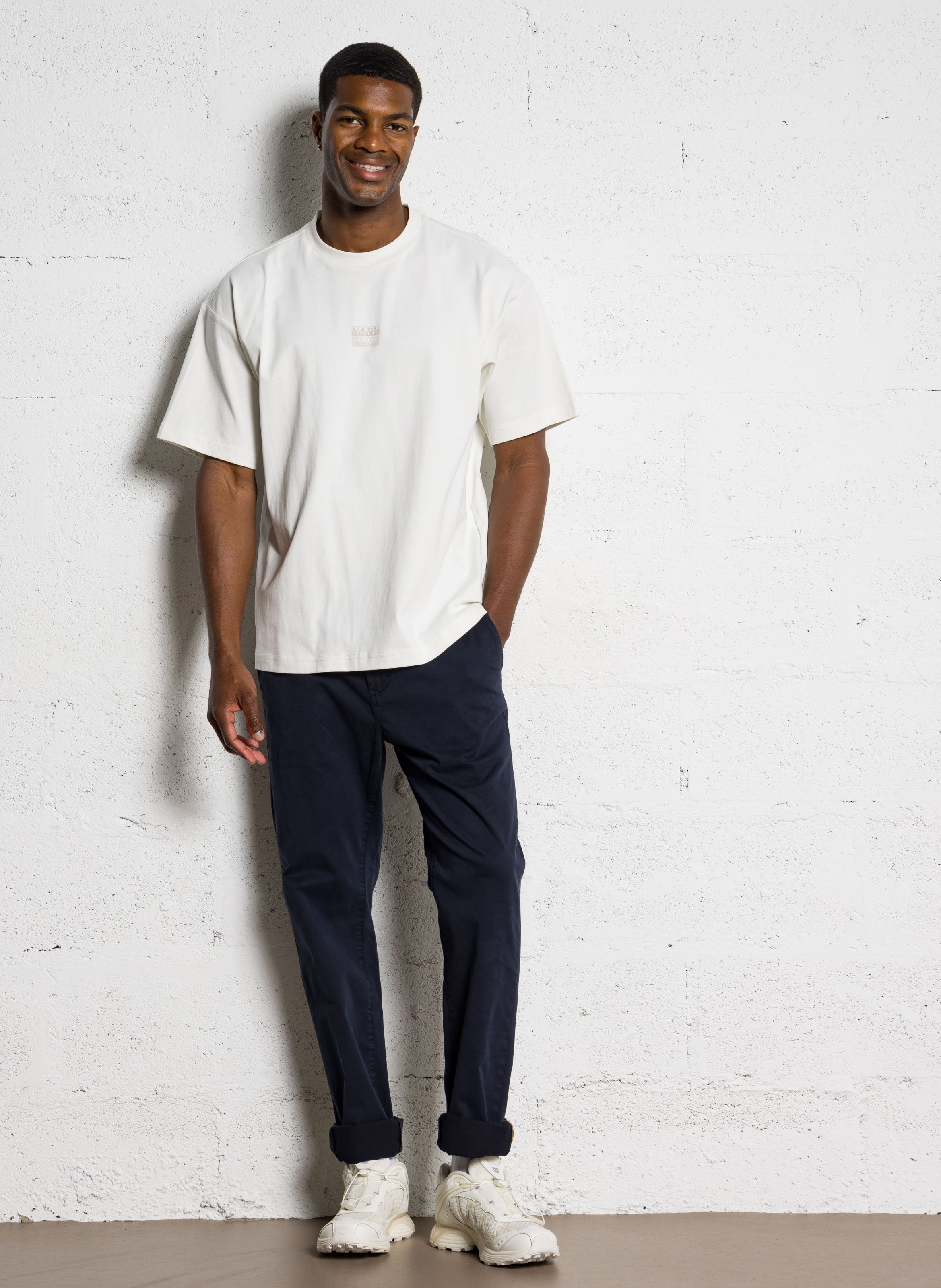 Weites Rundhals-T-Shirt aus bedruckter Baumwolle NAPAPIJRI Weiss