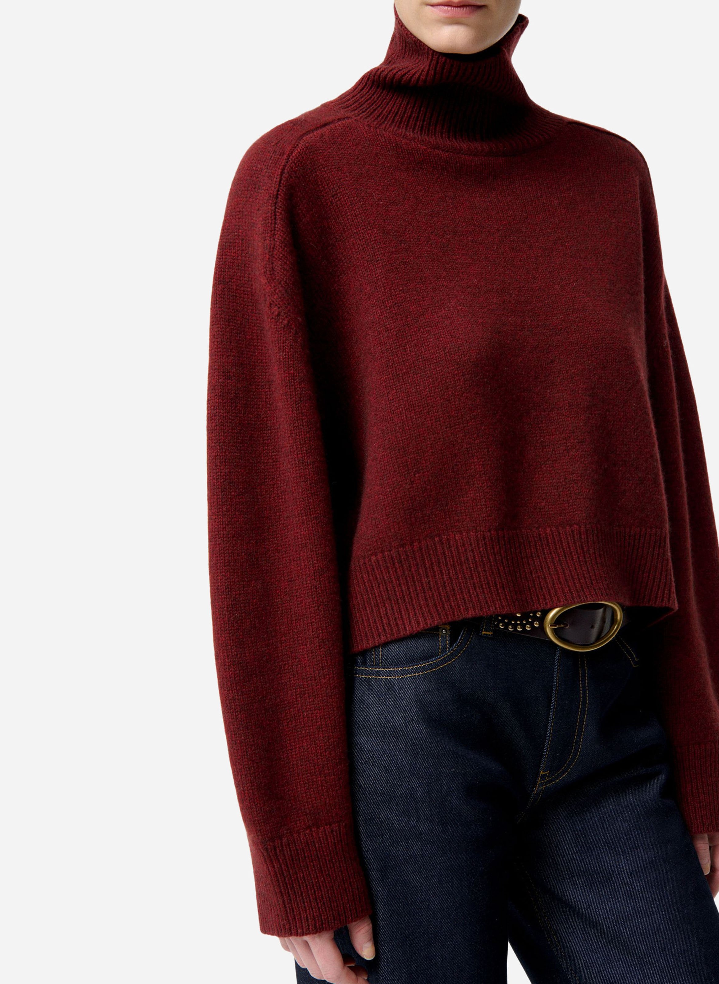 Cropped Rollkragenpullover aus Wolle und Yak-Wolle Rot