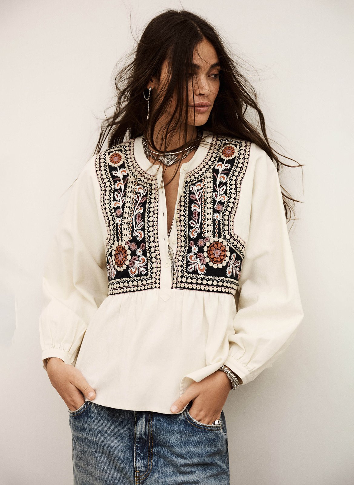 Rechte top met ronde hals van katoen BA&SH Beige